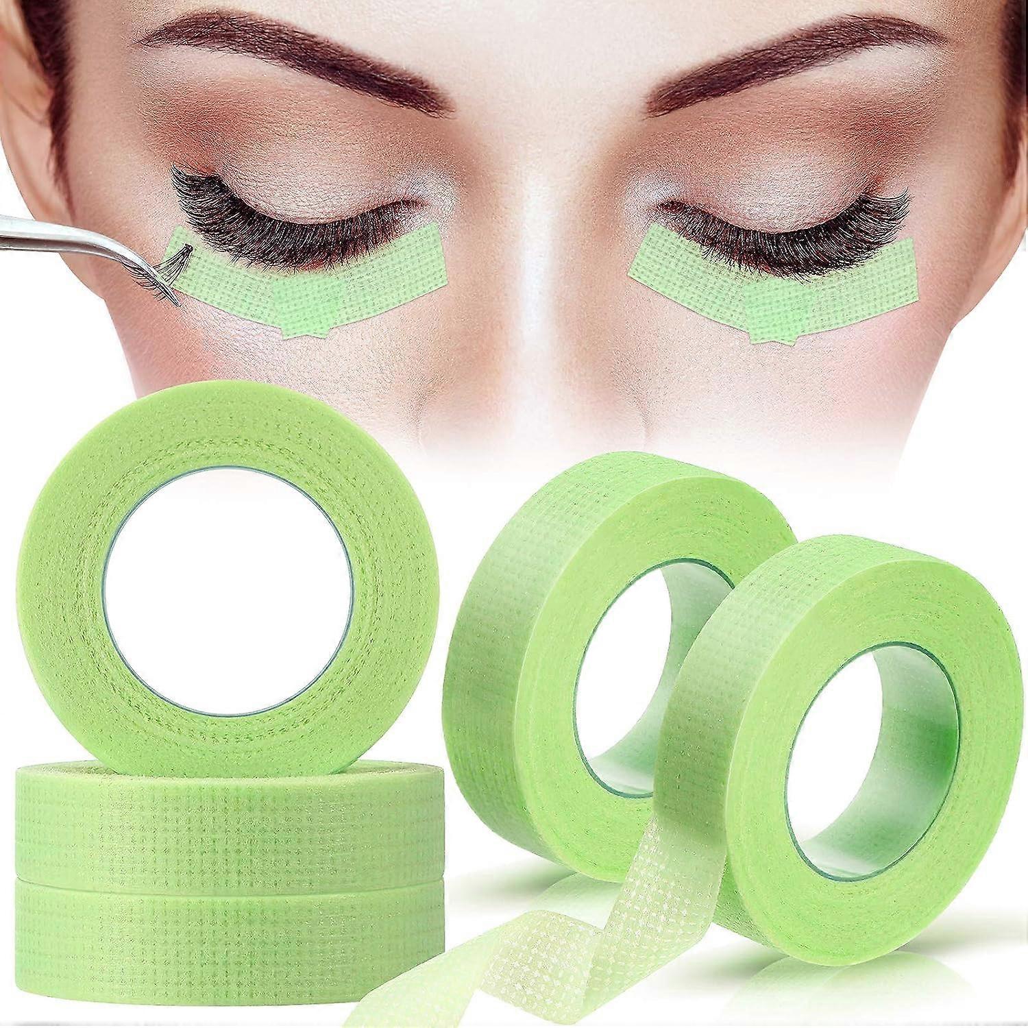 Ruban Extension de Cils(Vert,1.2cm x 9 Mtres),5 Rouleaux Ruban Cils Papier Tissu Micropore Mdical Bande pour Approvisionnement Extension Cils