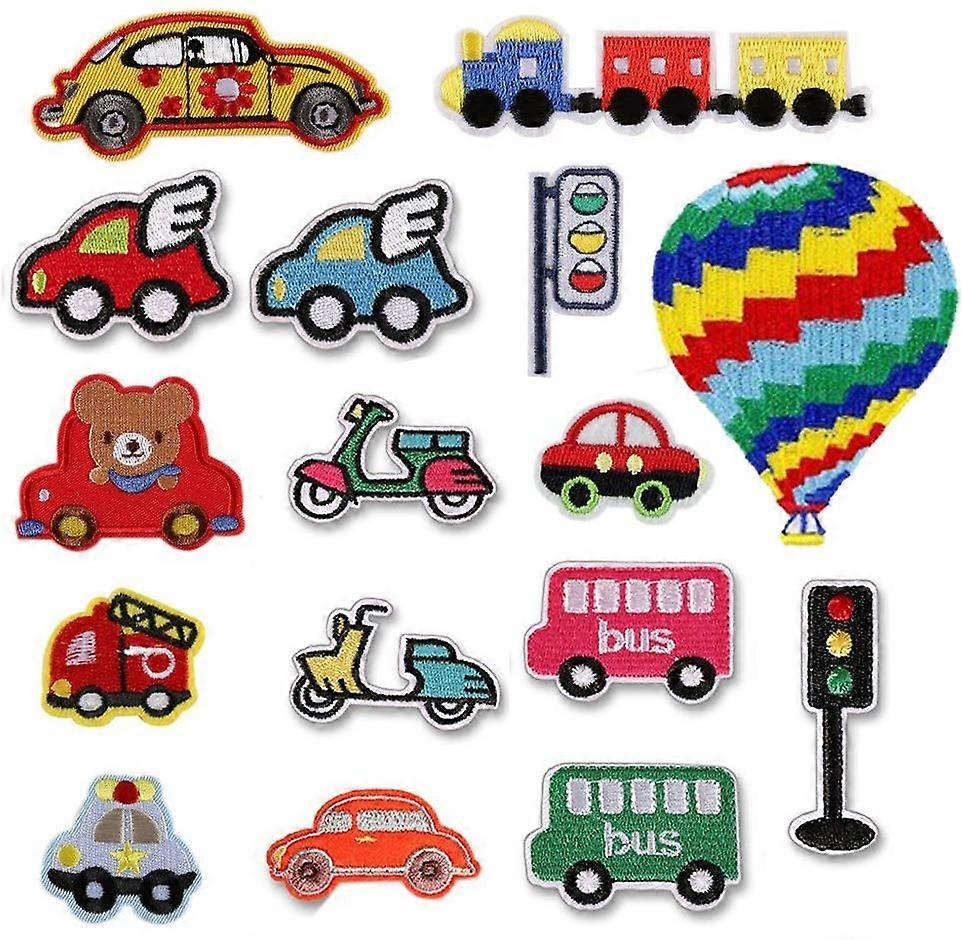 Embroidered DIY accessories for car iron patches (16 piece set), various traffic decoration patches, cute sticker patches for jackets, hats, backpacks