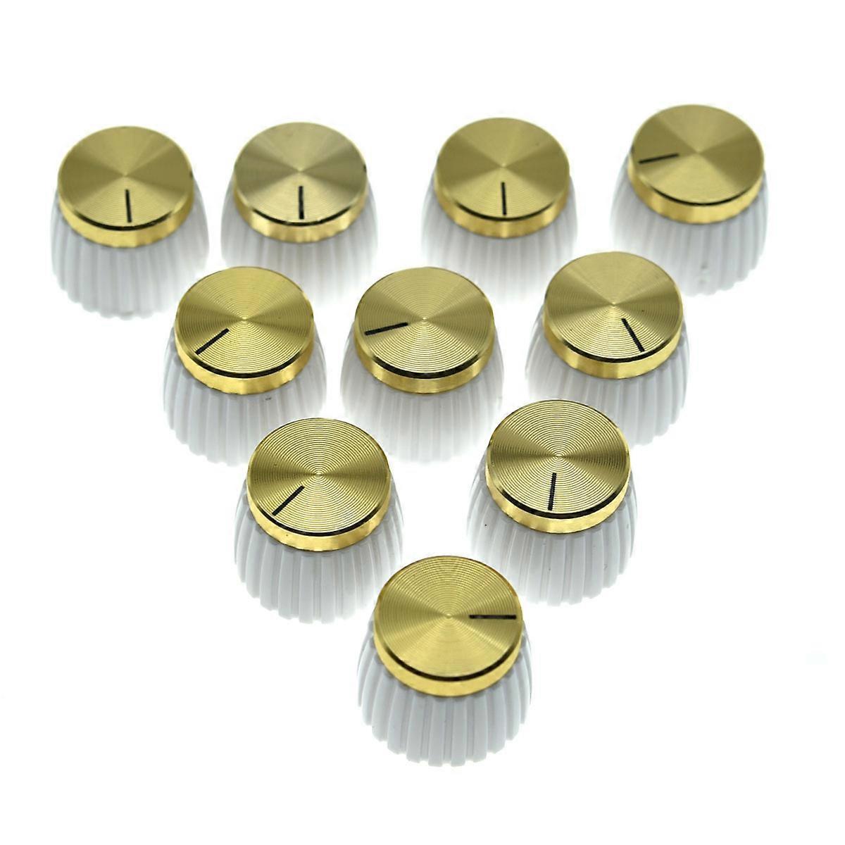 10pcs Guitar Amp Amplifier Push On Fit Knobswhite+gold coverWith Chrome Cap Top Fits