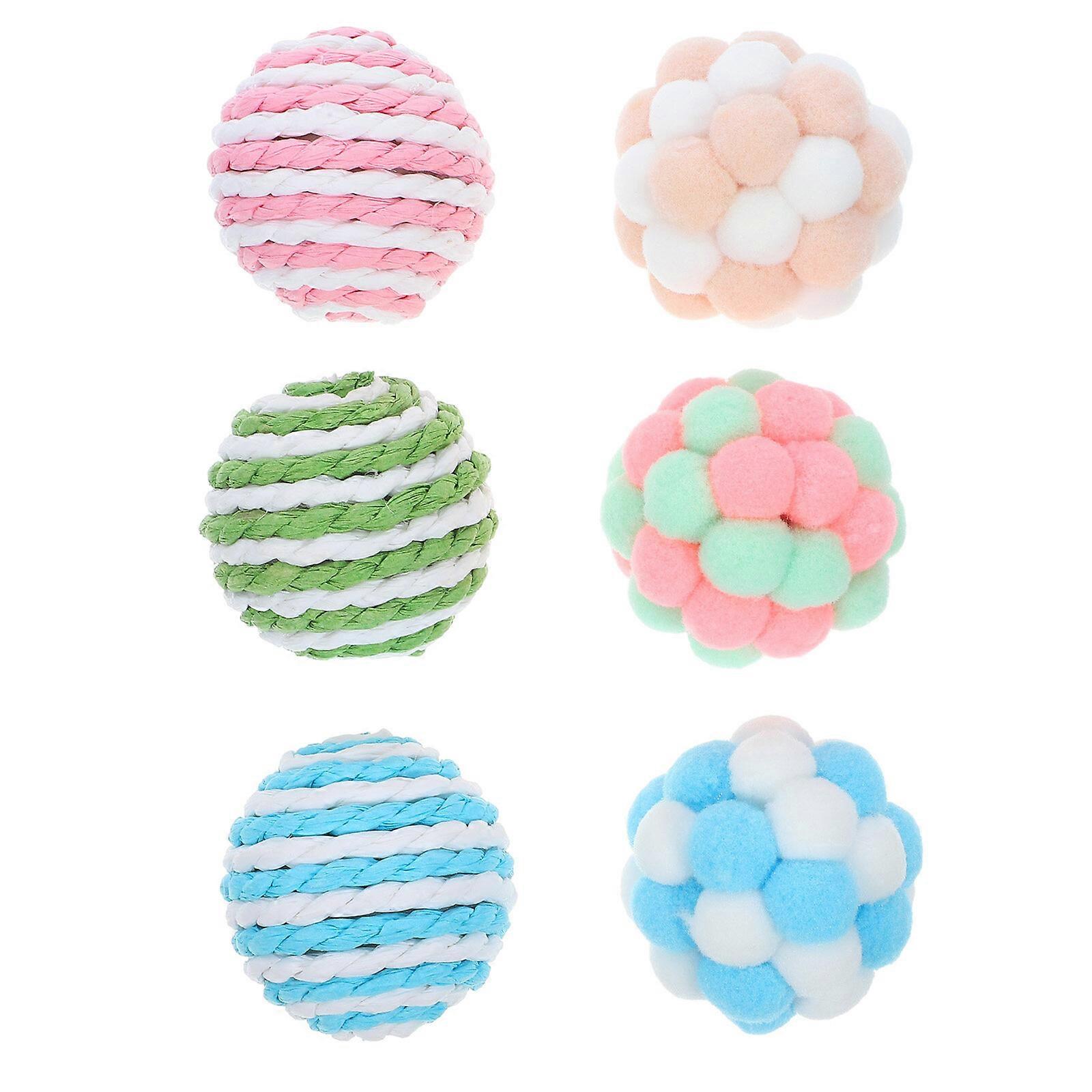 6pcs Cat Toys Plush Ball and Sisal Ball with Bell Soft Cat Fuzzy Balls Interactive Cat Teaser Balls Cat Plaything