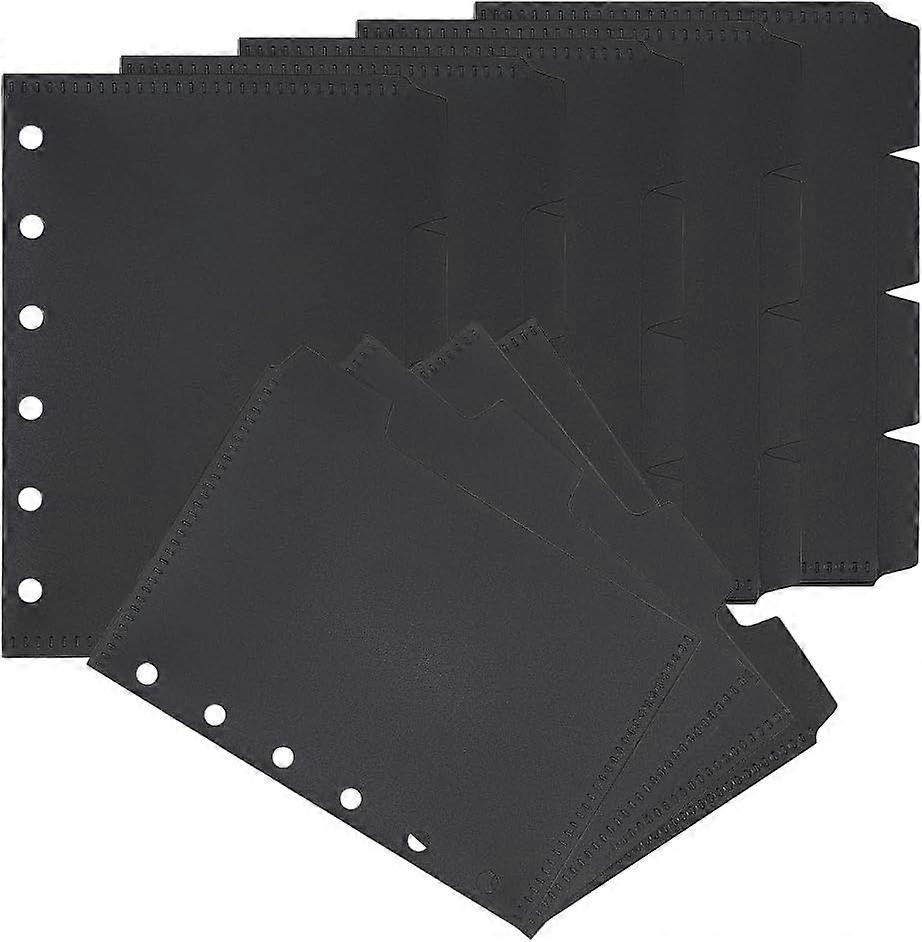 24 Sheets A7 4.84x3.58inch 6-Holes Plastic Binder Dividers Black Index Tabs Rectangle Notebook Index Dividers Insertable Index Page Tab Cards for Diar