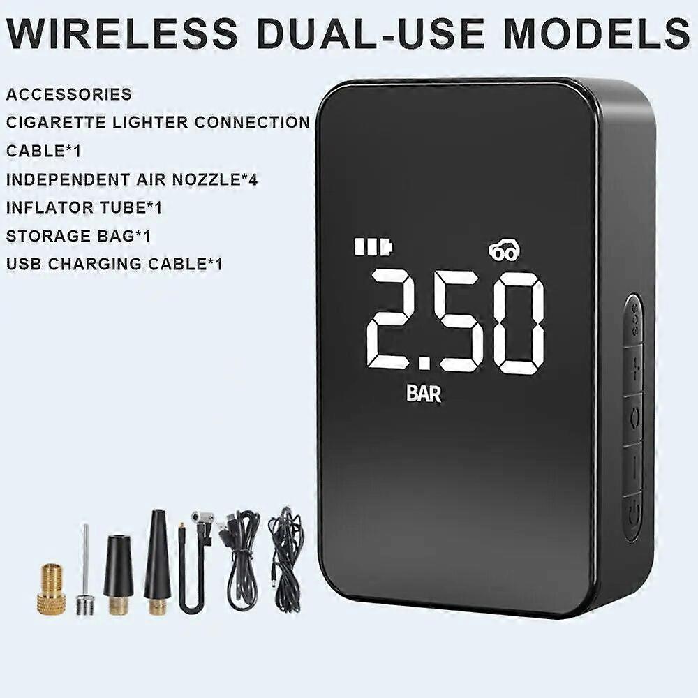 6000mAh Rechargeable Air Pump with Digital Display Screen Electric Wireless/Wired Portable Tire Inflator Pump Compressor for Car