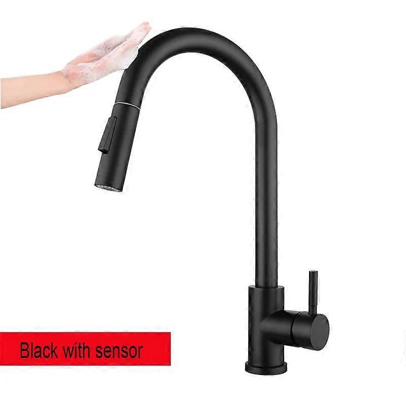 Kitchen Faucets Black Stainless Steel Pull Out Hot Cold Water Mixer Tap 2 Function Stream Sprayer Single Handle