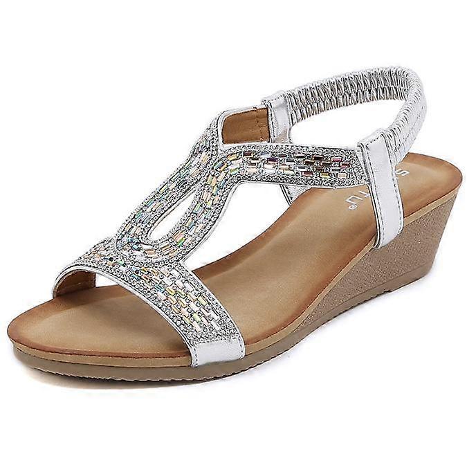 Wedge Sandals for Women Summer Rhinestone Glitter Open Toe Casual wedge heels Sandal