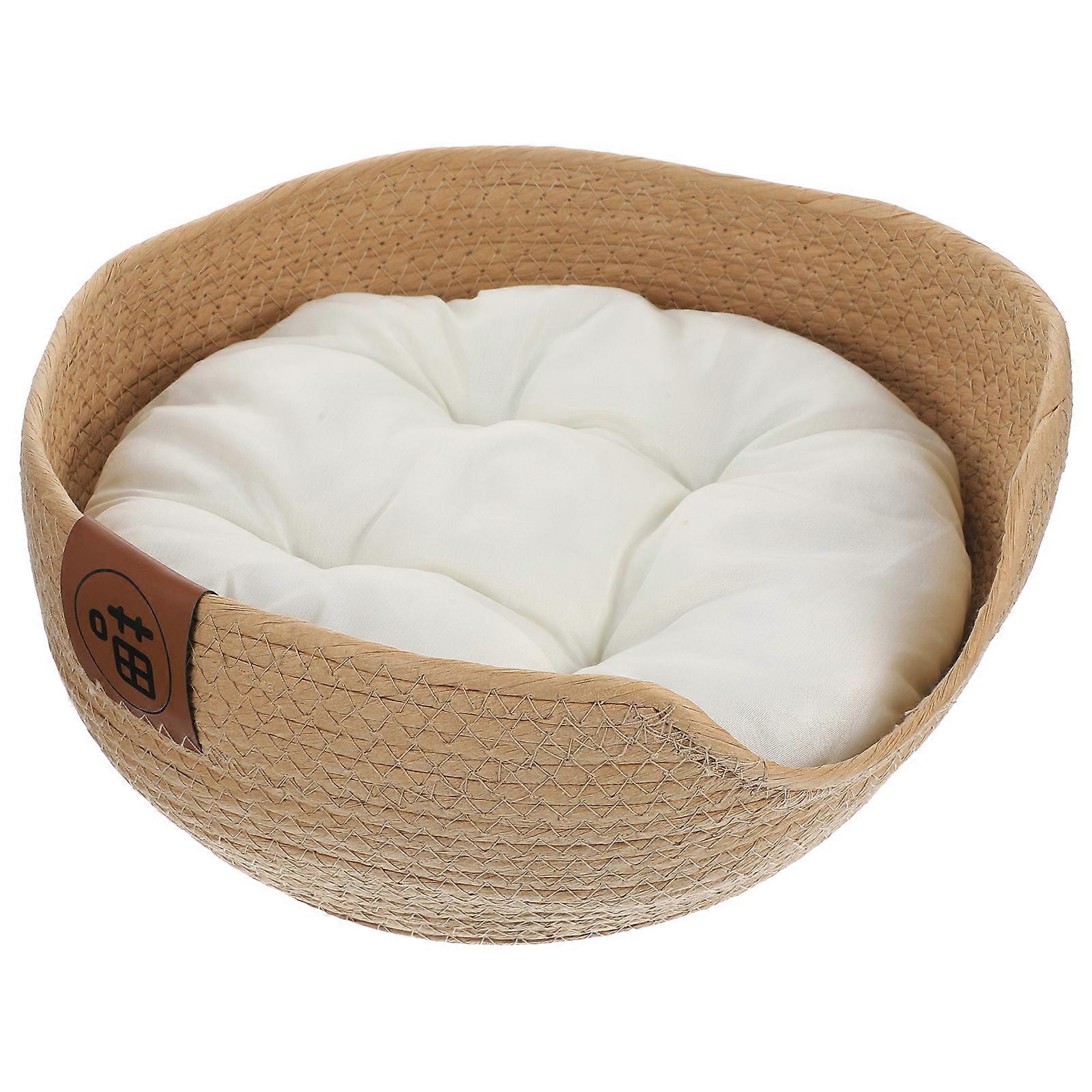 Woven Cat Bed Comfortable Cushioned Pet Nest Cat Sleeping Bed Pet Sleeping Nest