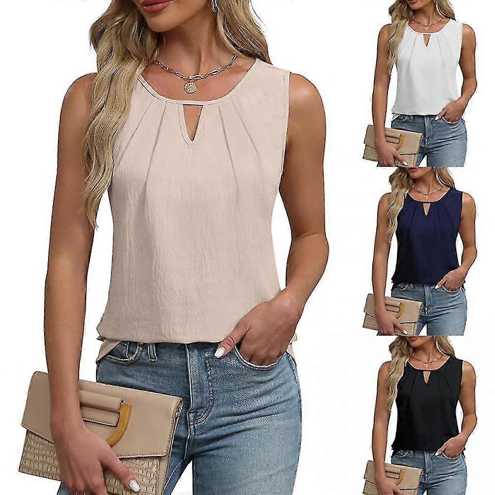 Summer Women's Basic Pleated Chiffon Hollow Sleeveless T-Shirt