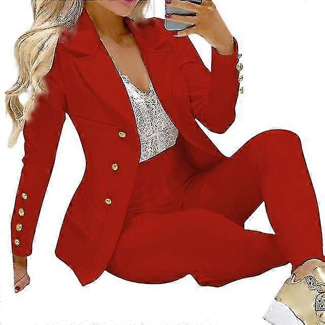 Lady Business Suit Elegancki długi rękaw Jednorzędowy kołnierzyk w dół Jednolity kolor Marynarka z wysokim stanem Garnitur