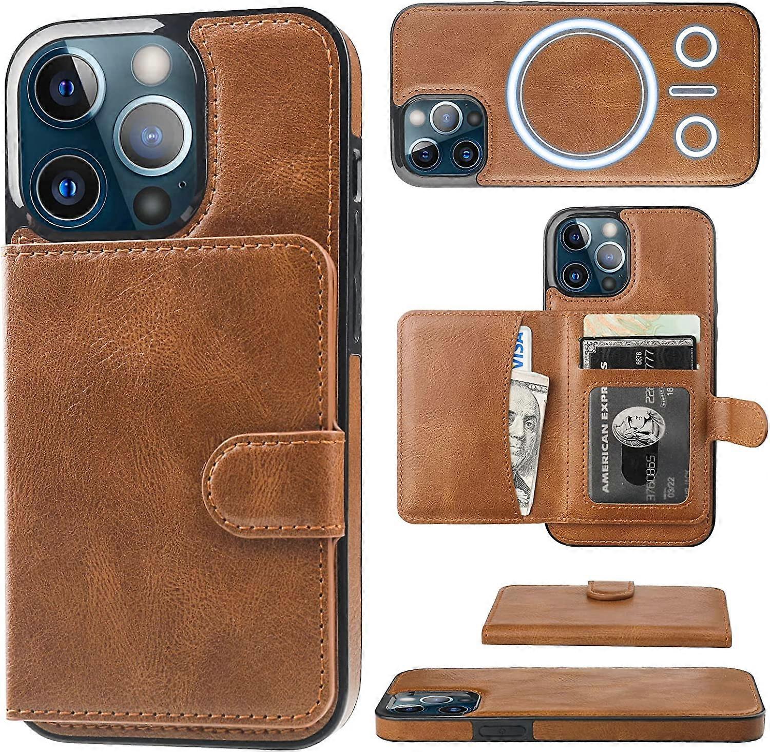 Wallet Case for iPhone 13 Pro Compatible with MagSafe Magnetic RFID Blocking Detachable Premium PU Leather Flip Case with Card Slots Holder Kickstand