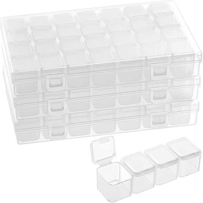 Pack Plastic Small Items Sorting Boxes With 28 Compartments - Clear Storage Box With Lid