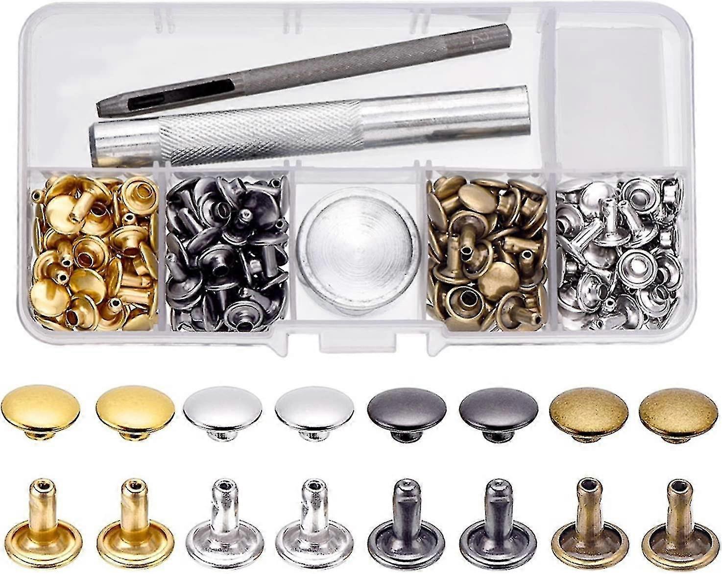 100 Set Leather Rivets Double Cap Rivets With Fixing Kit For Leather Craft
