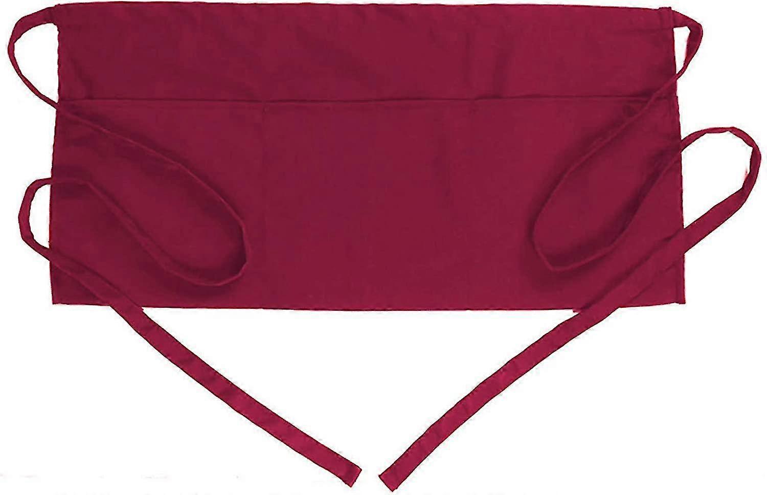 Waist Apron With 3 Pockets - Red Waitress Waiter Server Short Aprons