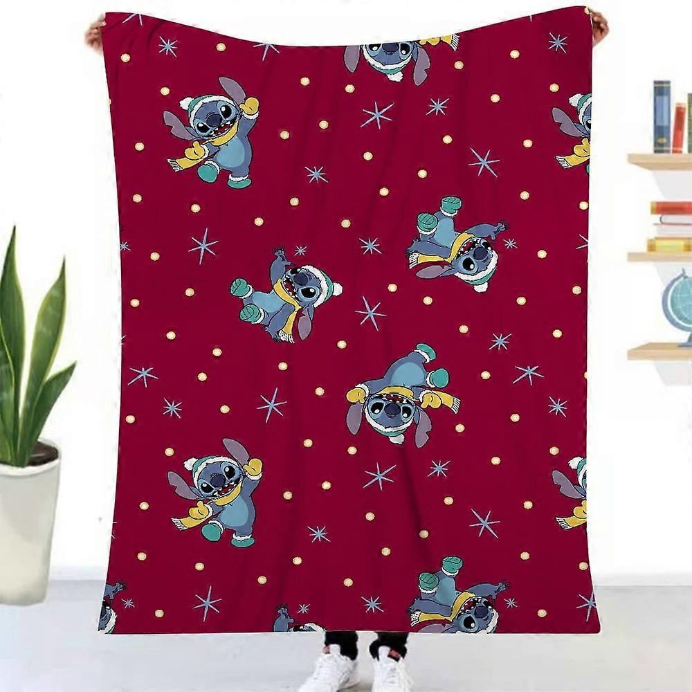 Lilo & Stitch Christmas Flannel Blanket For Bed Couch Living Room Sofa Chair 3D Printed Cartoon Plush Blanket Best Gifts Blanket For Kids Women Adults