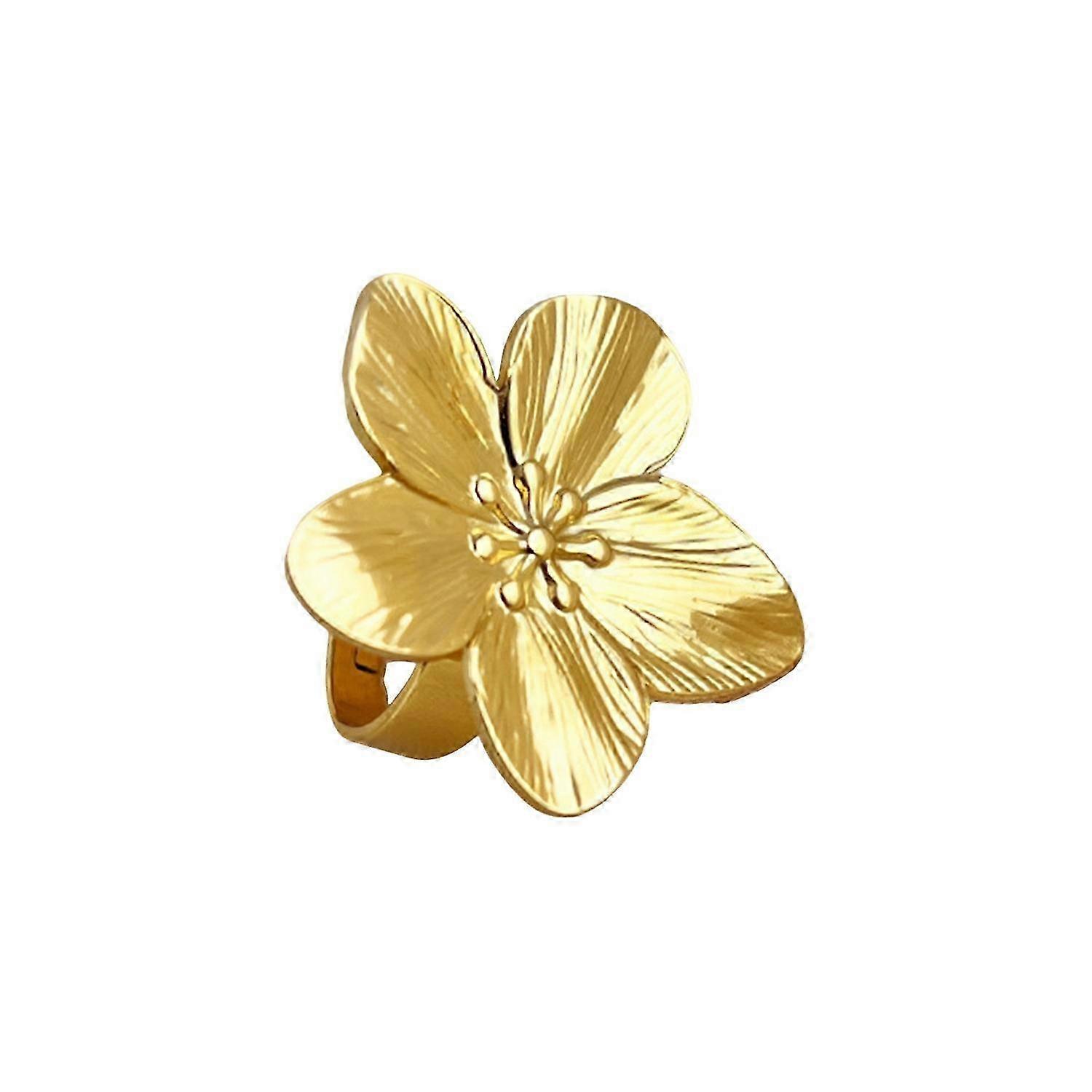 Flower Open Ring Adjustable Polished Metal Solid Color Smooth Exaggerated Style Petal Lady Prom