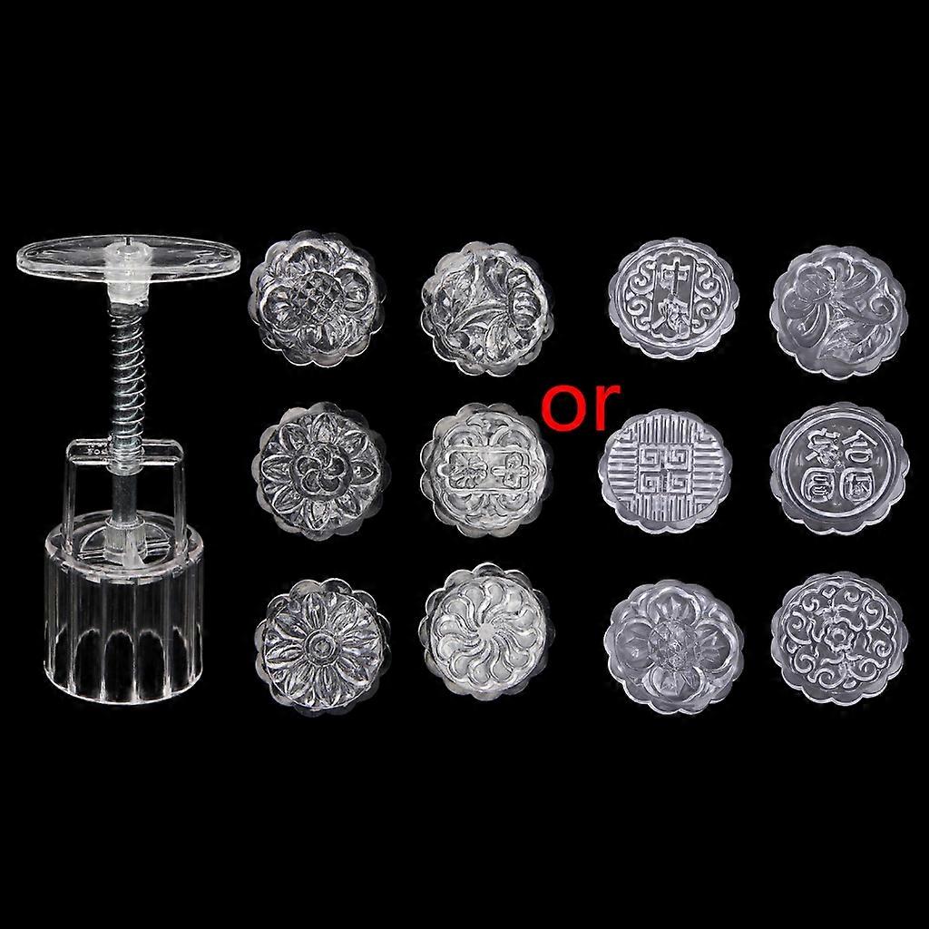 Plastic Cookie Stamps Clear Flower Pattern Mooncake Mould DIY Pastry Tool
