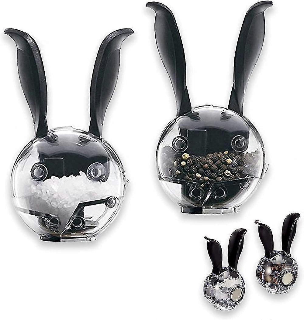 Manual Black Pepper Mill, Ball Shaped Black Rabbit Ears Design, Salt And Pepper Shaker With Adjustable Coarseness 2pcs