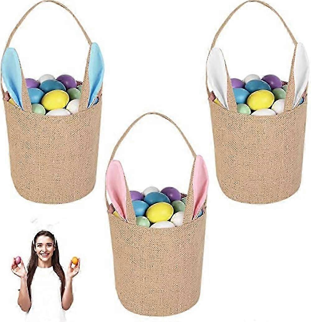 부활절 바구니 가방, 3개 부활절 토끼 바구니 황마 토끼 바구니