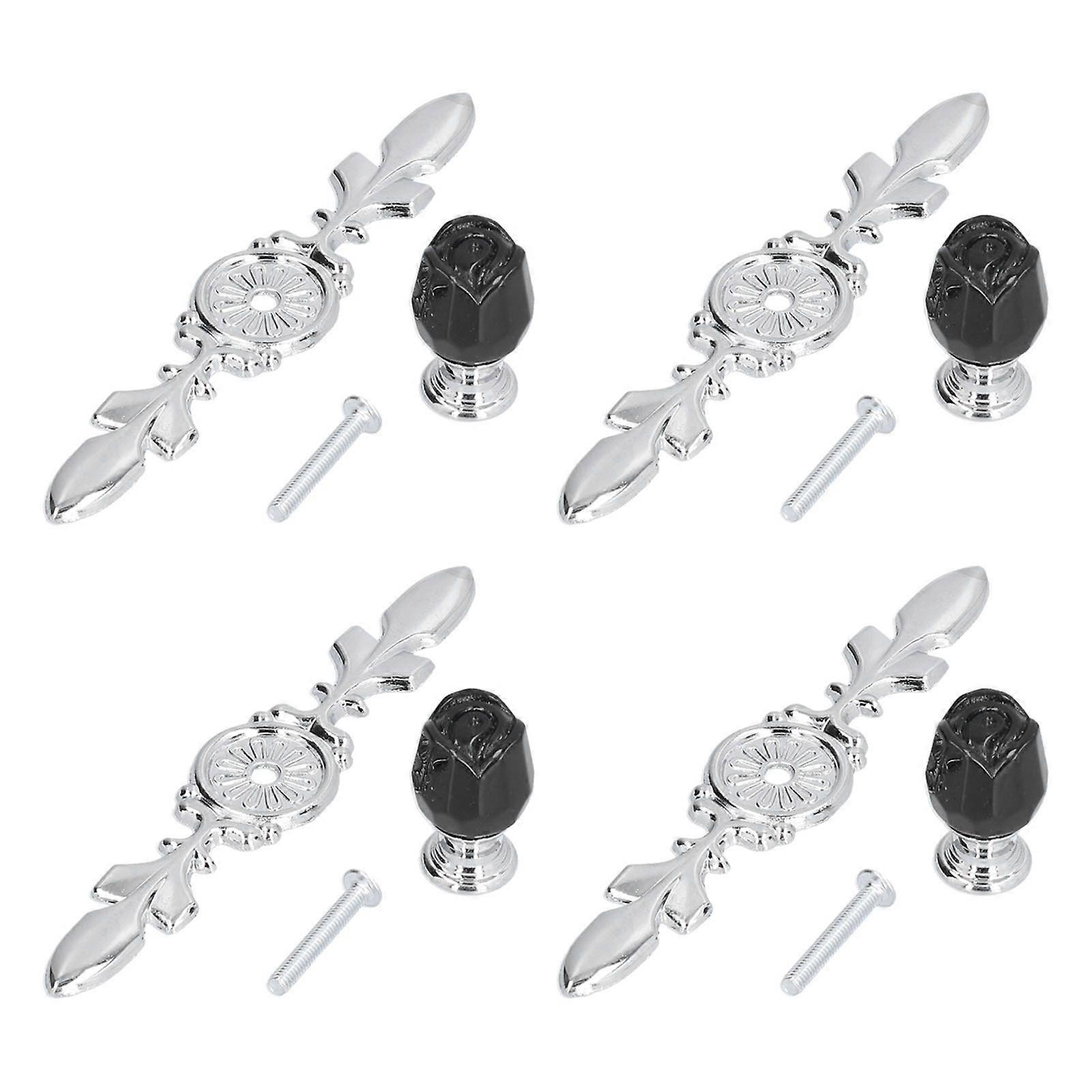4 Pcs Crystal Handle with Plate European Style Modern Simple Pulls Handles for Drawer Dreser CabinetsBlack