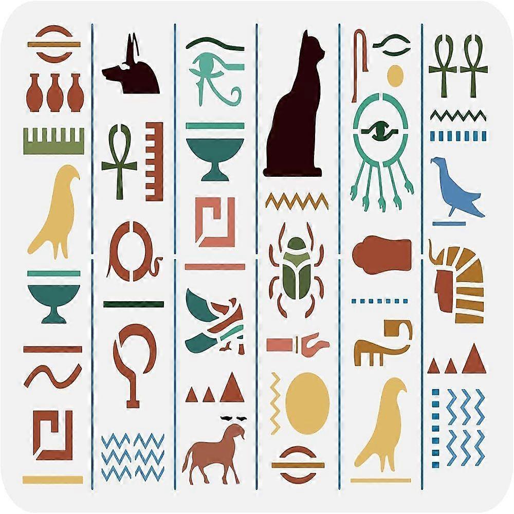 1pc Egyptian Hieroglyph Stencil Template 29.7x21cm Egyptian Template Plastic Cat Bired Beetle Pattern Painting Stencil Reusable DIY Decor Stencil for 