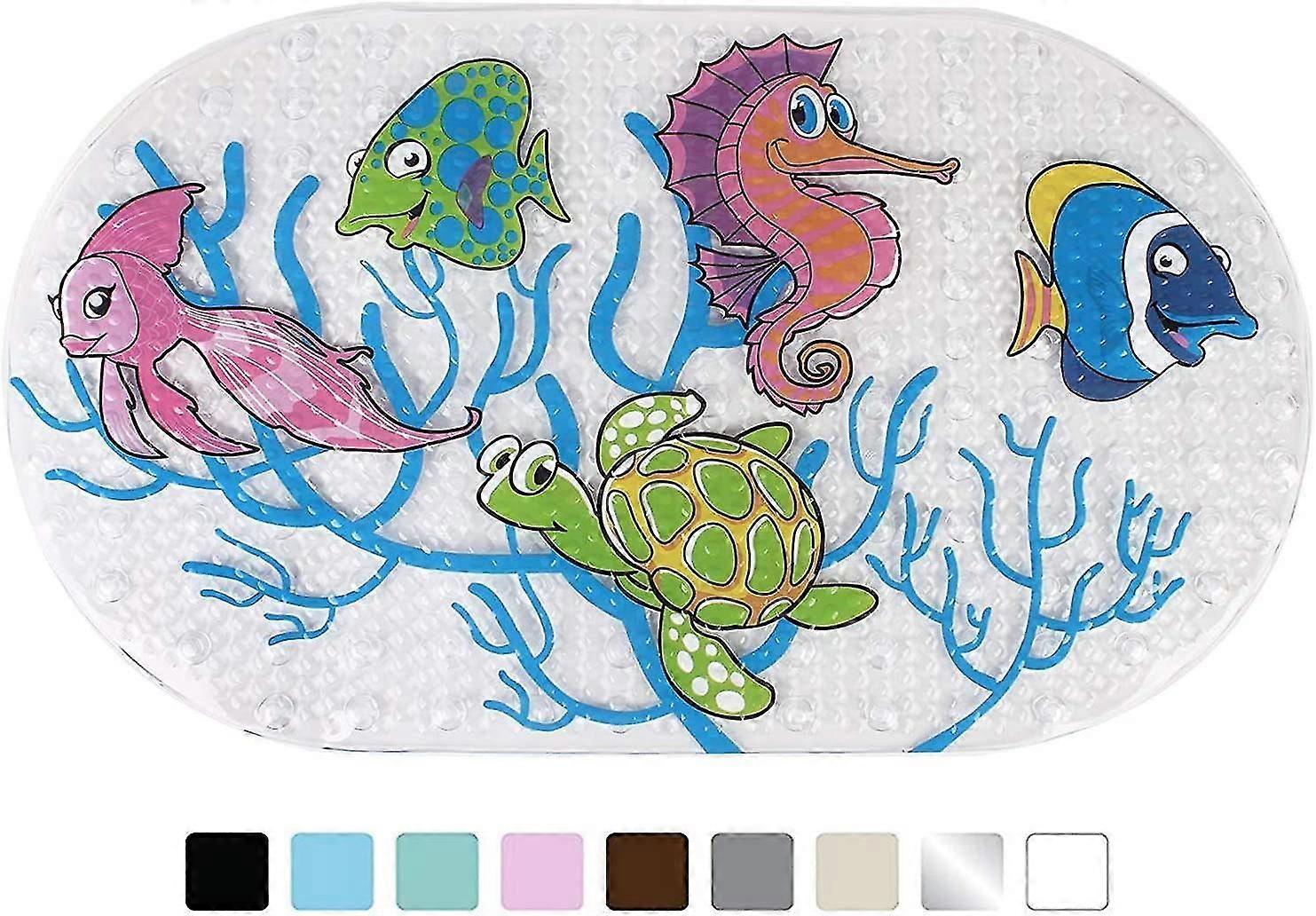 Bathroom Anti-slip Mat Kids Non-slip Bath Insert For Bath Non-slip Strong Suction Cup Mane Washable Antibacterial (fish, 69 X 39cm),3906