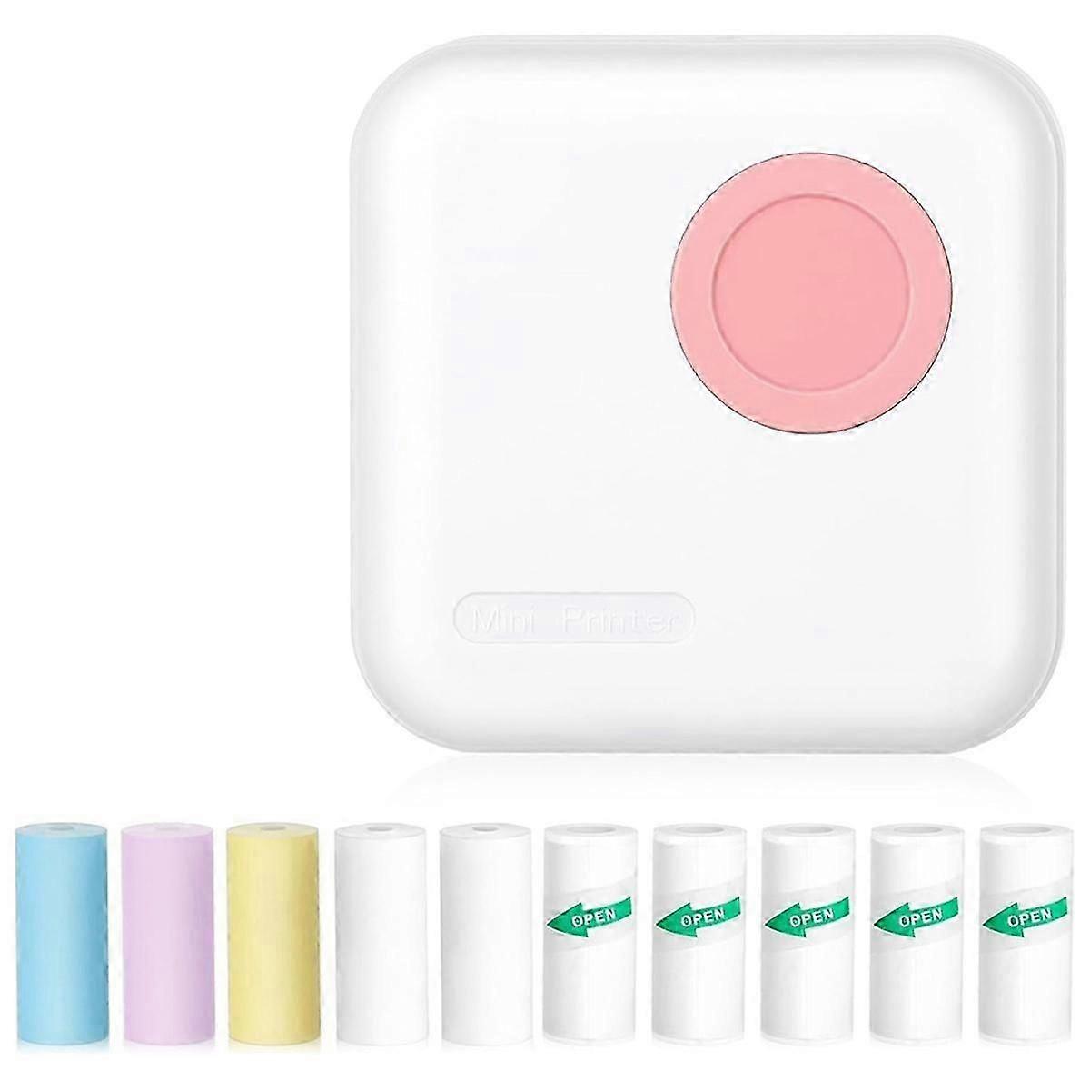 Mini Sticker Printer Bluetooth Thermal Printer with 10 Rolls and Stickers for Picture, Receipt, Not