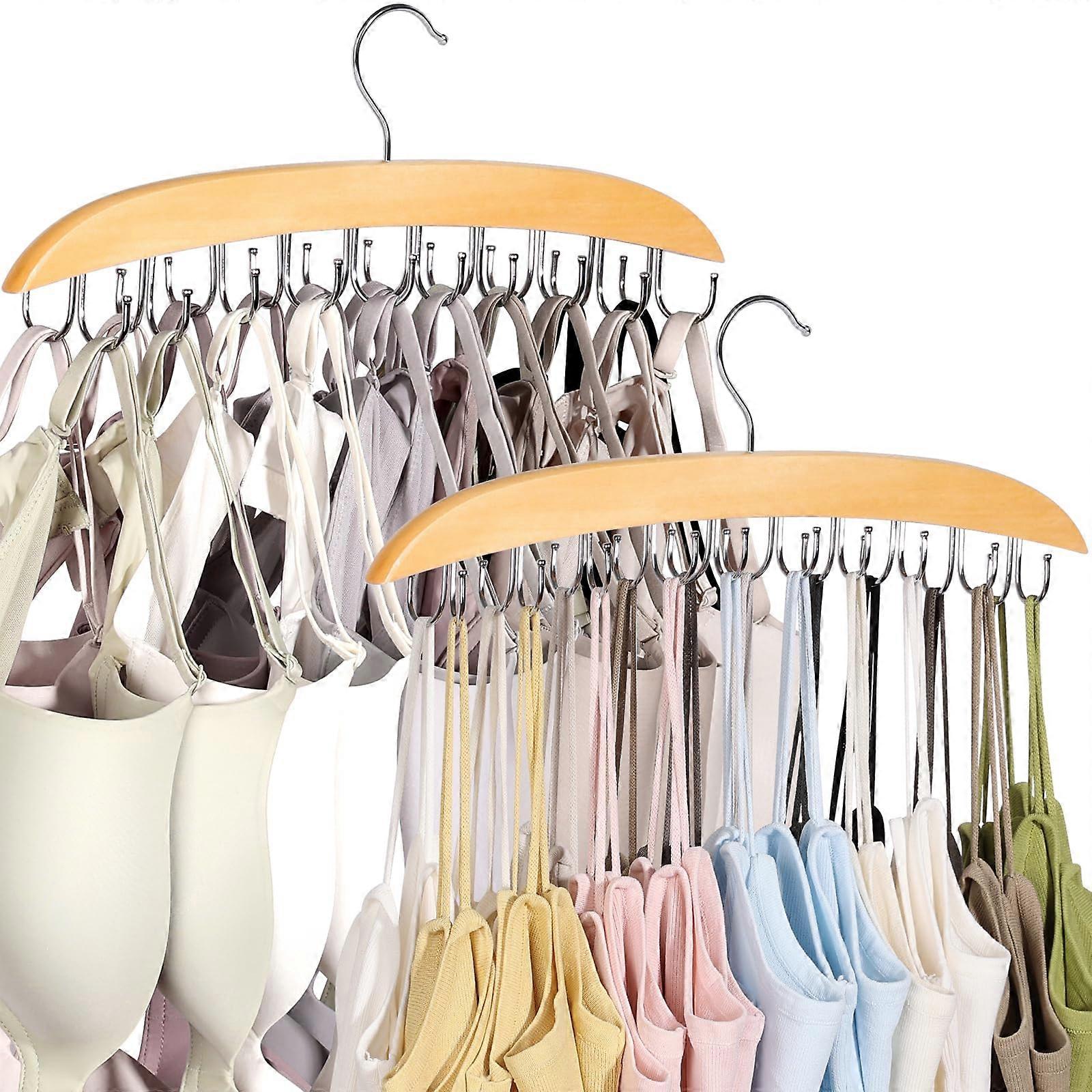 Natural Bra Hangers 2 Pack for Closet Organizer - Non-Slip, Adjustable, Space-Saving Storage Solution in Durable Material