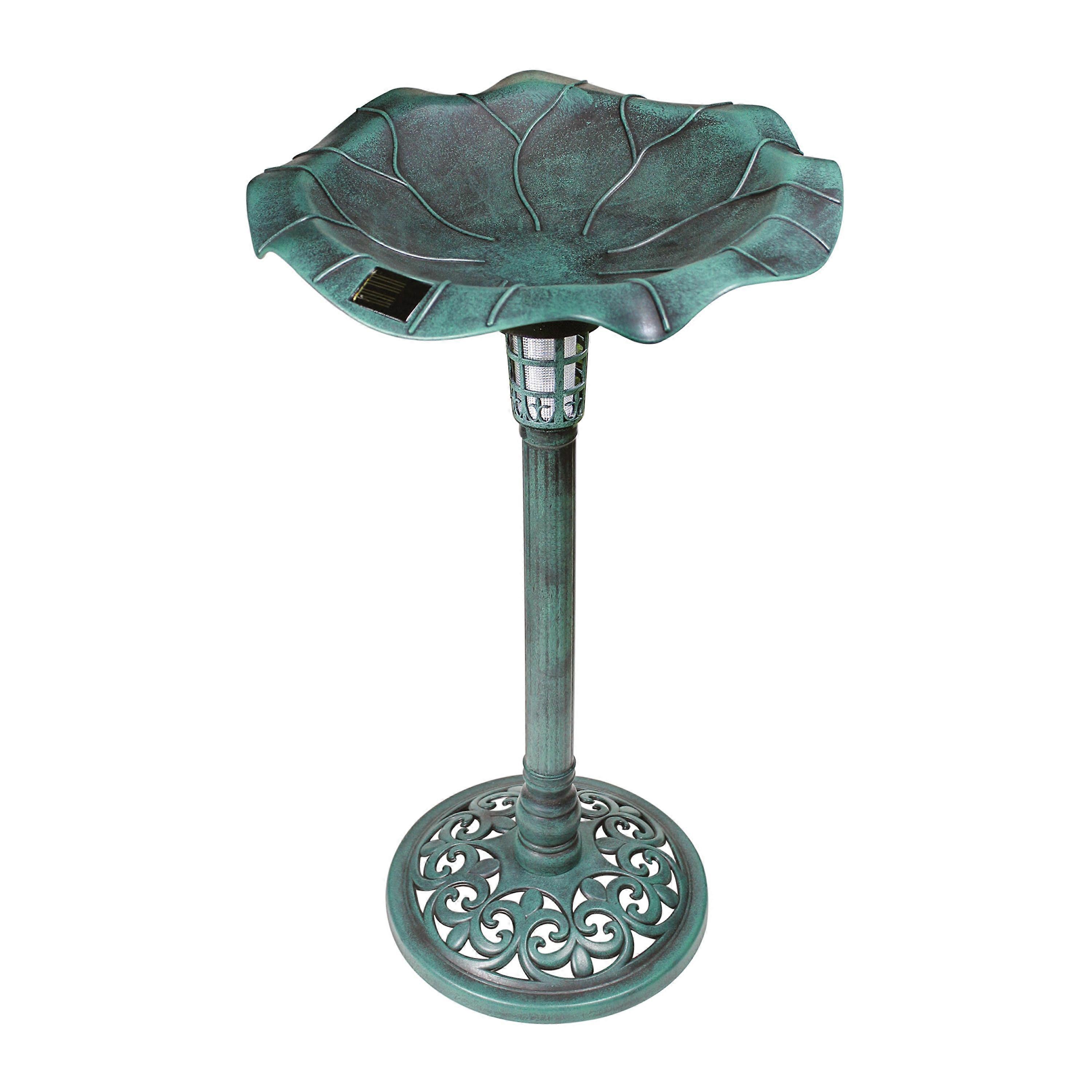 Solar Lit Bird Bath Auto Dusk/dawn Green