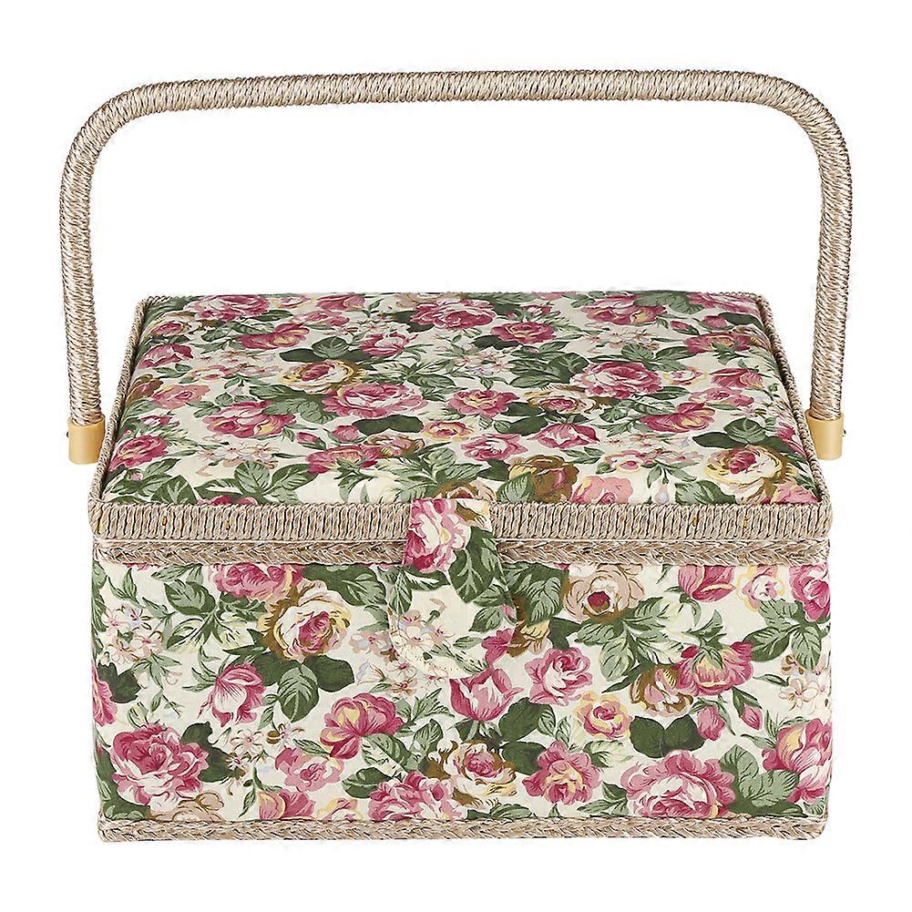 Fabric Floral Printed Sewing Basket Craft Box Storage Organizer With Handle