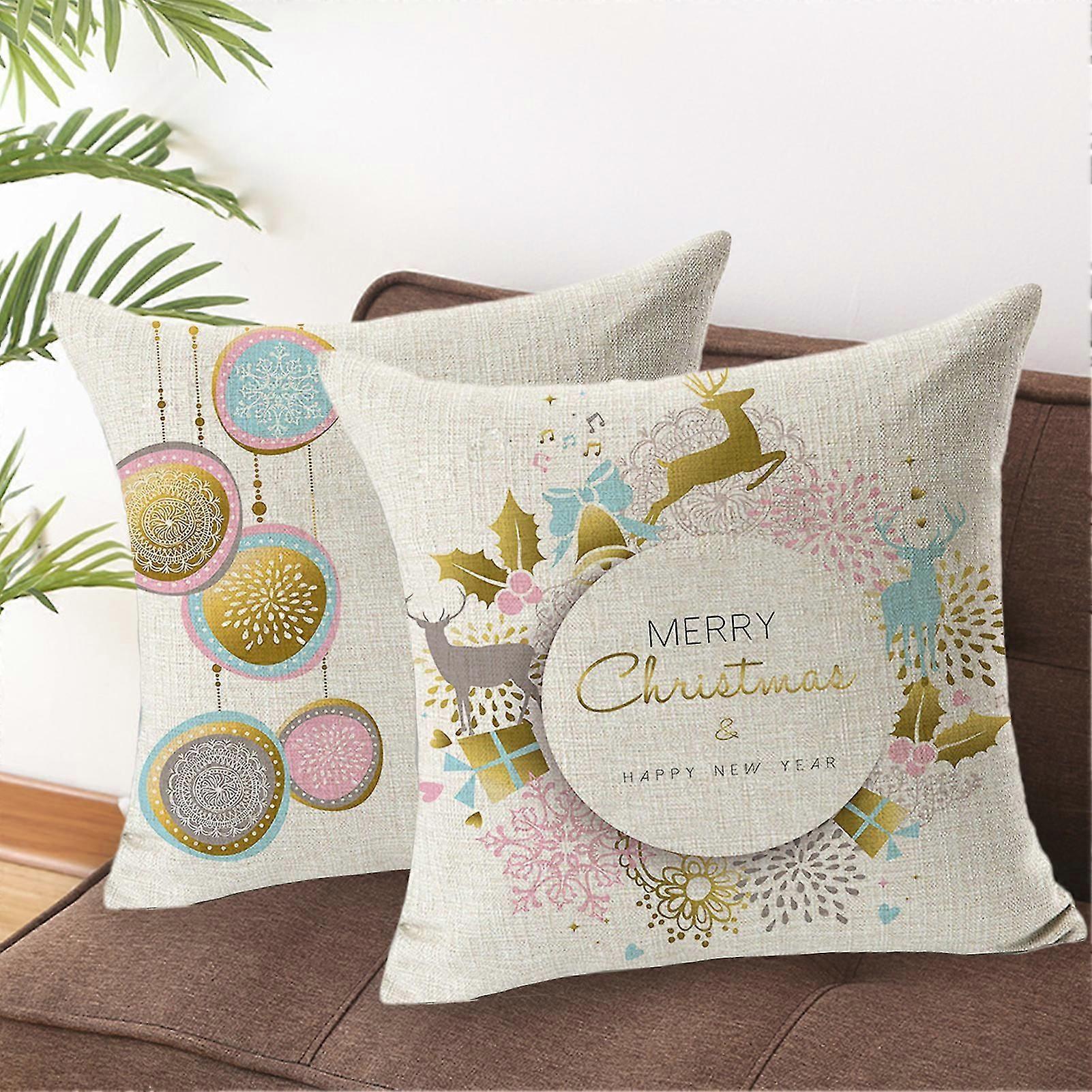 Tear Resistant One Side Printed Flax Christmas Nordic Style Decorative Throw Pillow Case for Home