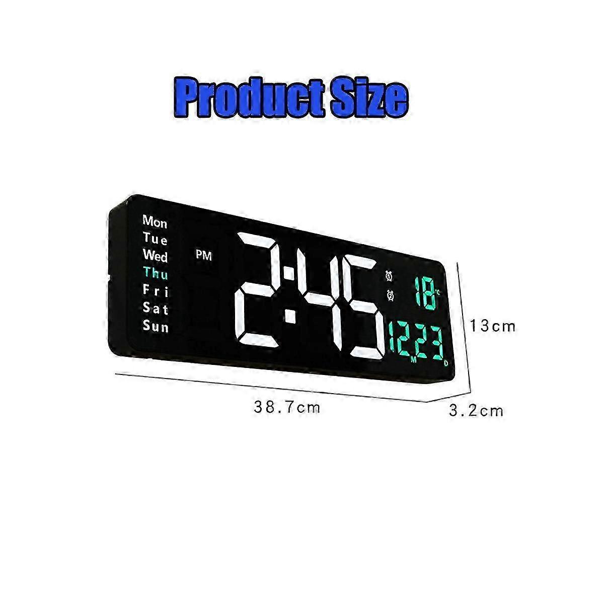 LED Digital Wall Clock with Remote Control Wall-Mounted Clocks Temp Date Week Display Dual Electron