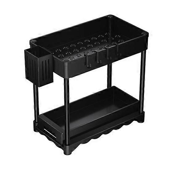 Under Sink Storage Rack Pull Out Bathroom Cabinet Organizer with Hook Storage Cylinder 2 Tier Easy Assembly Under-Sink Storage Holder