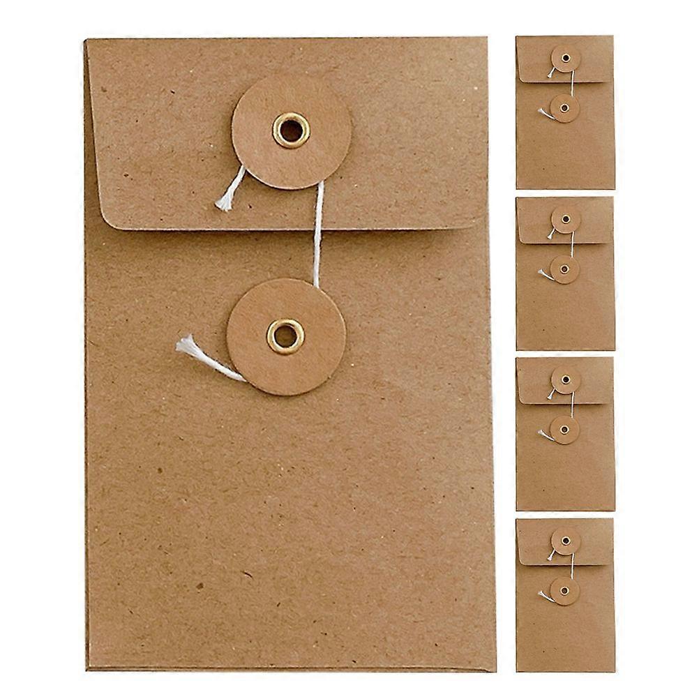 5pcs Vintage Kraft Paper Envelopes with String Tie Closure Small Square Envelopes for Cards for Office Use and Wedding Invitations