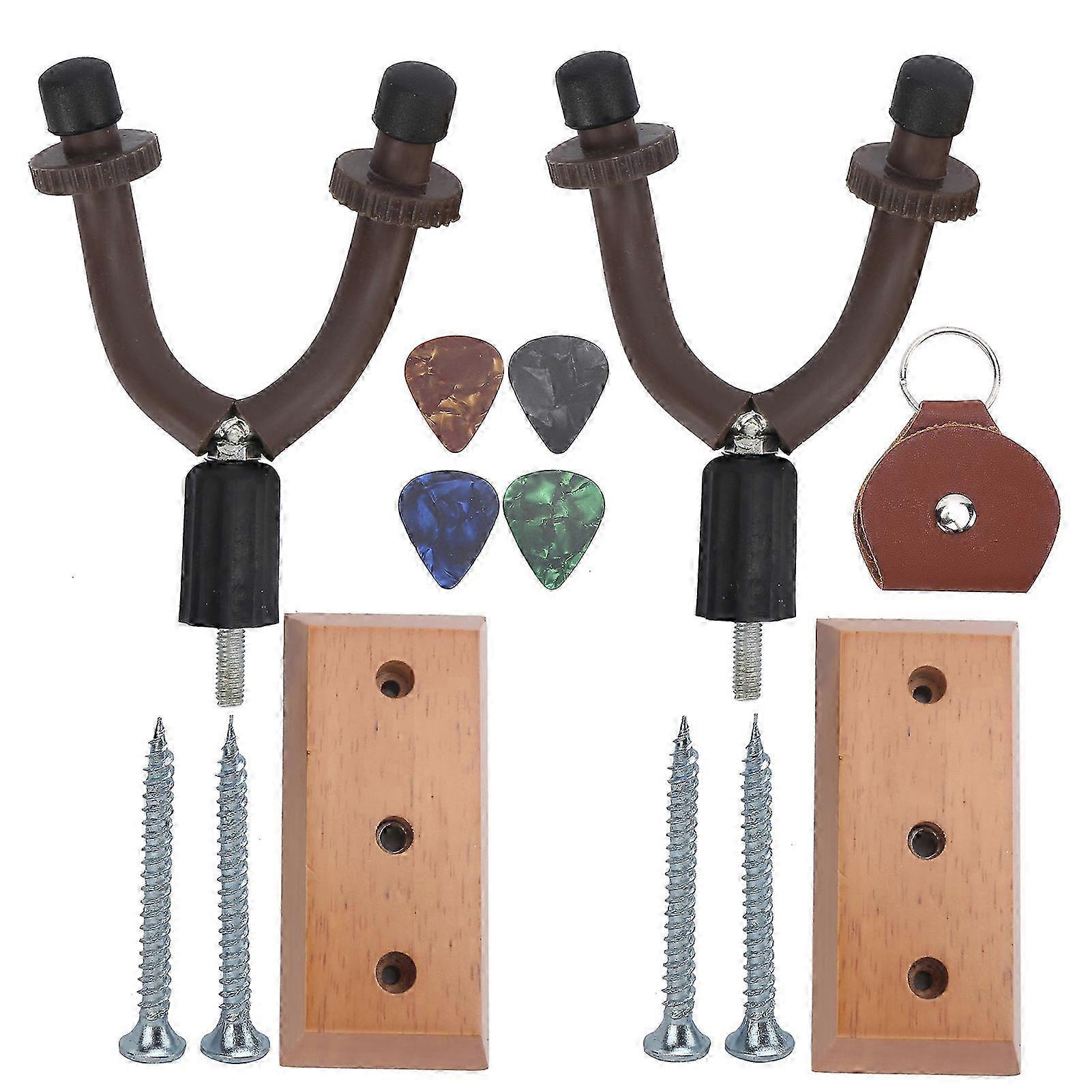 2Pcs Guitar Wall Hooks Solid Wood Mounting Brackets Stands for Ukulele Bass Violin