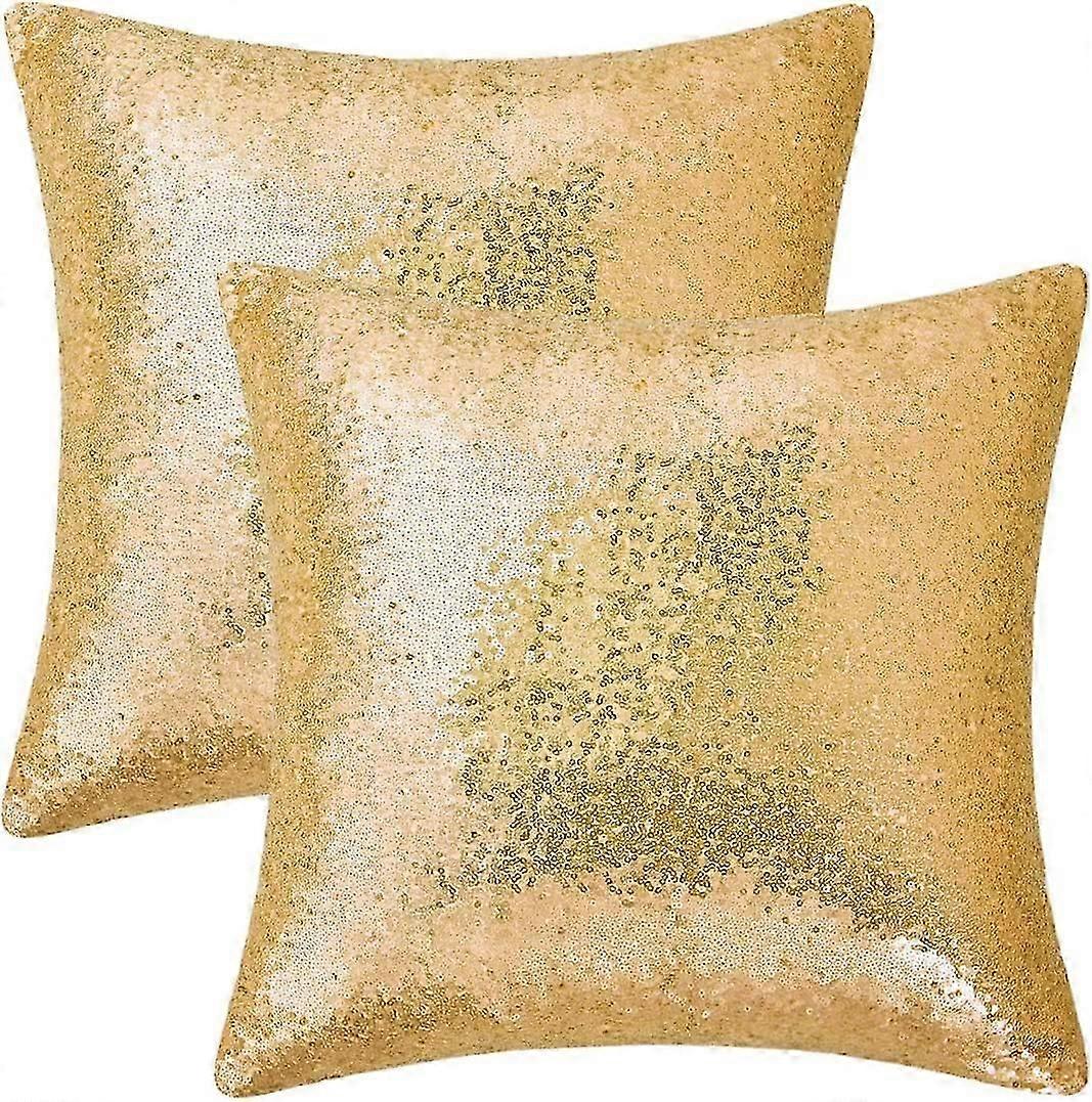 Set of 2 Mermaid Sequin Throw Pillow Covers (Gold,18x18")