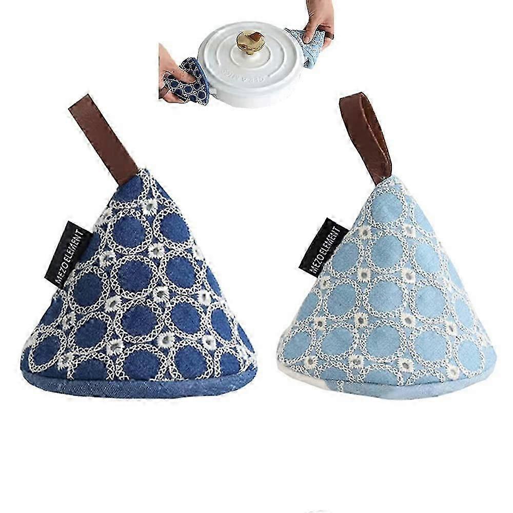 Hitzebeständige Mini-Ofenhandschuhe, Topflappen aus Baumwolle für Küche, Kochen, Backzubehör (2er-Pack, blau)