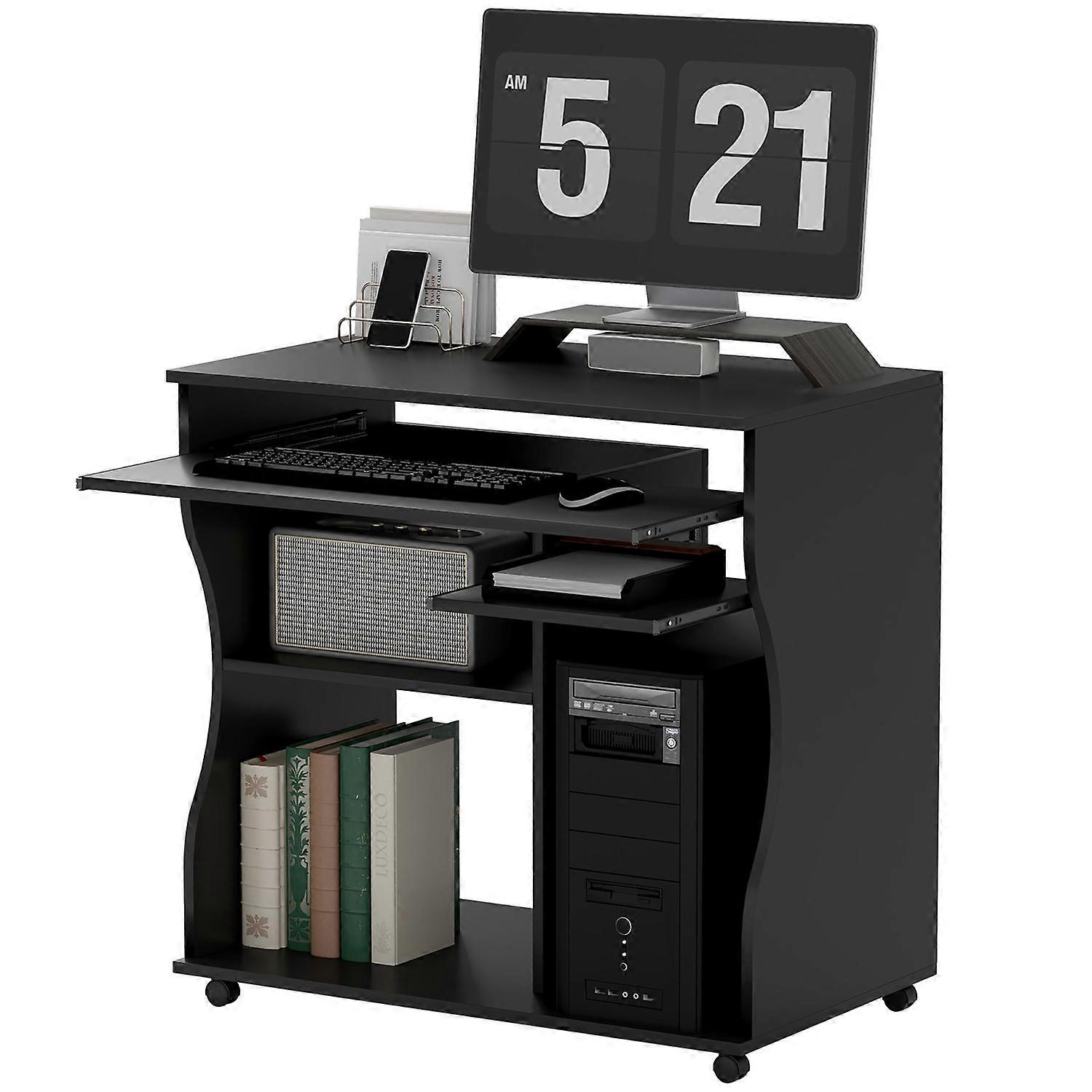 Computer desk with wheels Office desk with keyboard shelf? Shelf, PC table black 80 x 48 x 75 cm