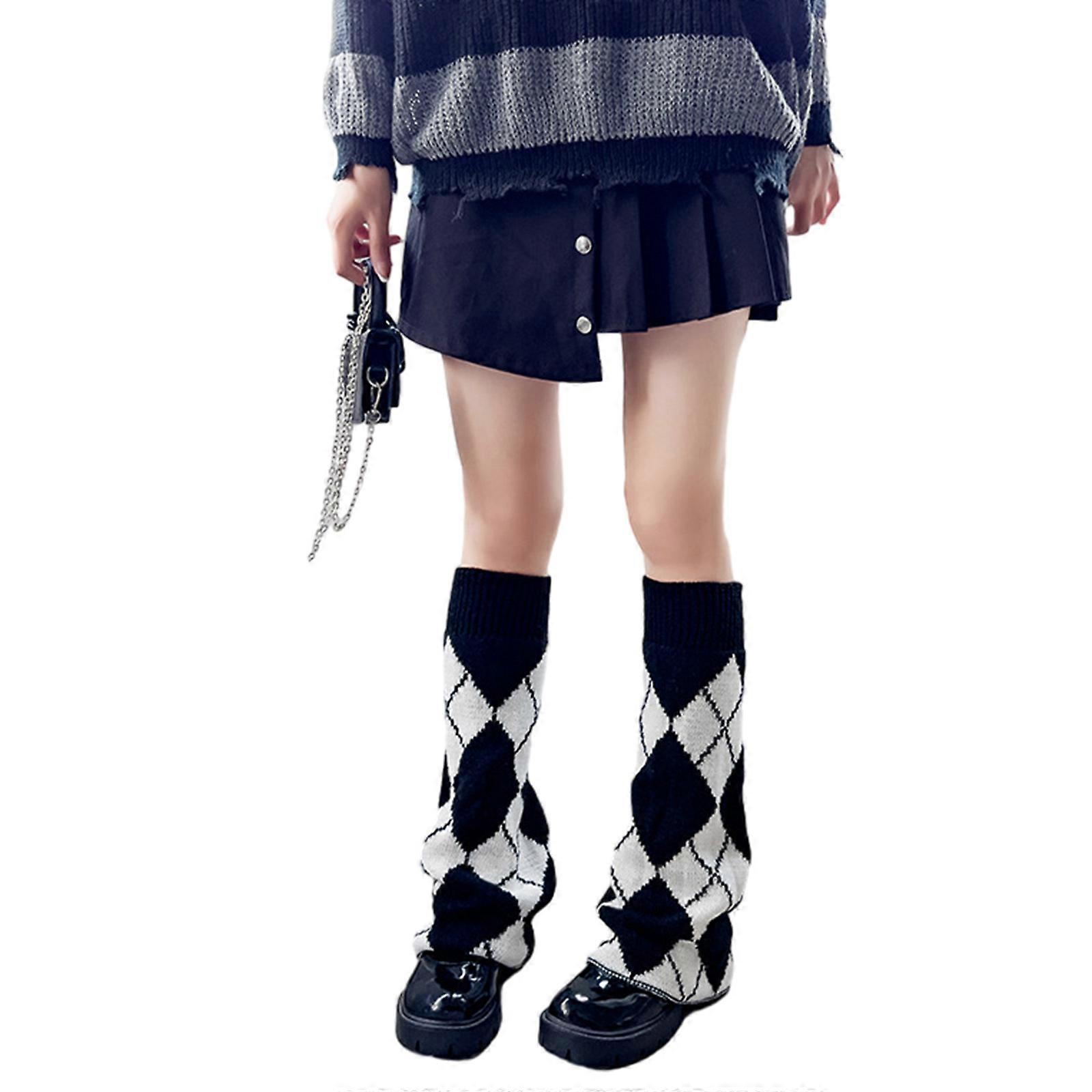 מחממי רגליים מתרחבים לנשים בנות בסגנון יפני לוליטאס כיסוי רגל גרביים גותי הרג'וקו כיסוי רגל גרבי צינור אמצעי יהלום כפול