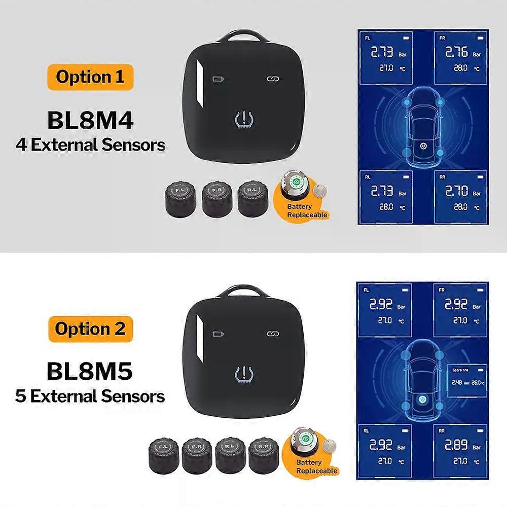Deelife Bil TPMS for Android iOS Dekktrykkovervåkingskontrollsystem 4-5 hjuls dekksensor Bluetooth-kompatibel BLE TMPS