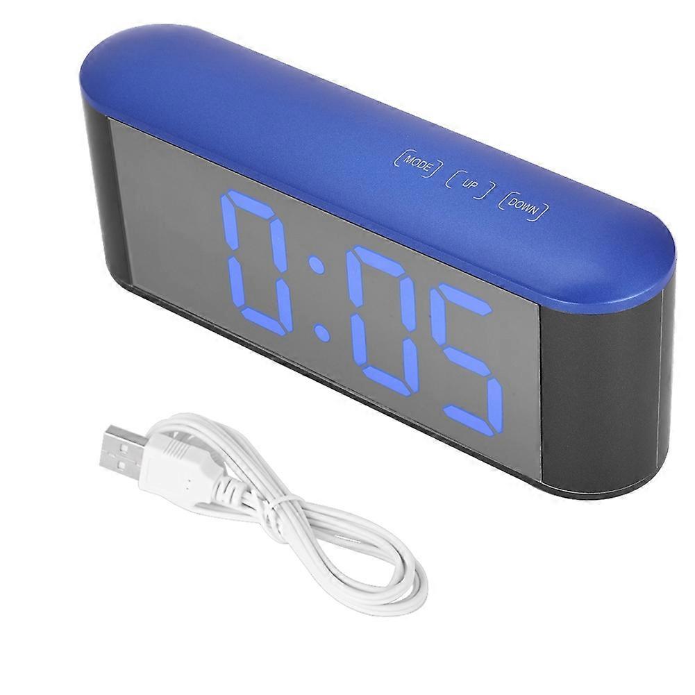 Thermometer Electronic Mirror Surface Digital Alarm Clock With Snooze (Blue Shell Blue Number)