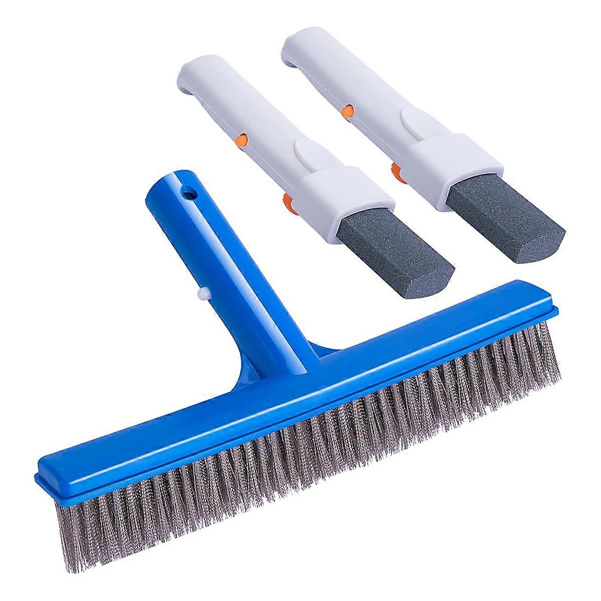 2 Pcs Pool Pumice Stone with Handle and 10inch Stainless Steel Pool Brush for Inground/Above Ground Pool Cleaning