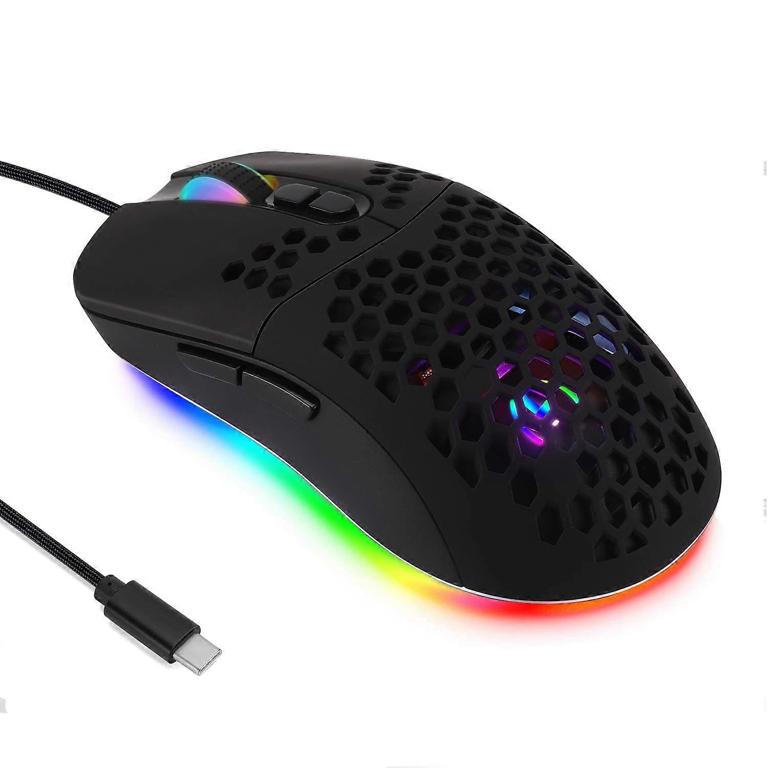 Wired USB C Gaming Mouse with Honeycomb Shell, 7200DPI, 5 RGB Backlight, for Apple MacBook Computer or Laptop with Type C Port