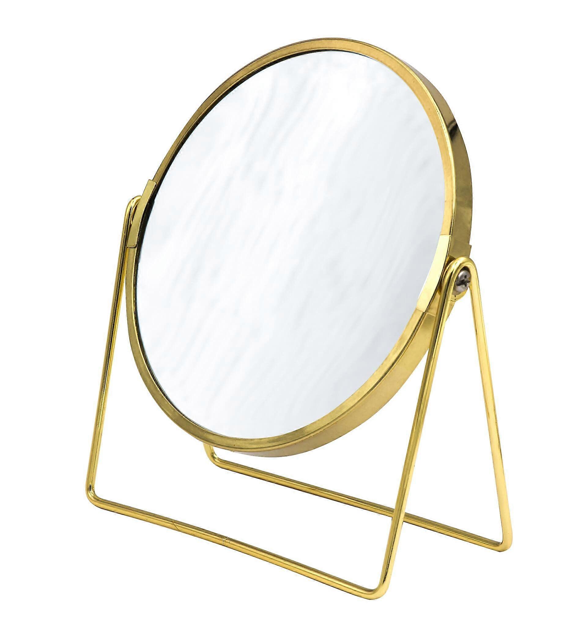 Make-Up Mirror with 5x Magnification, Standing Cosmetic Mirror in Gold, Modern Summer Design, Handy Size