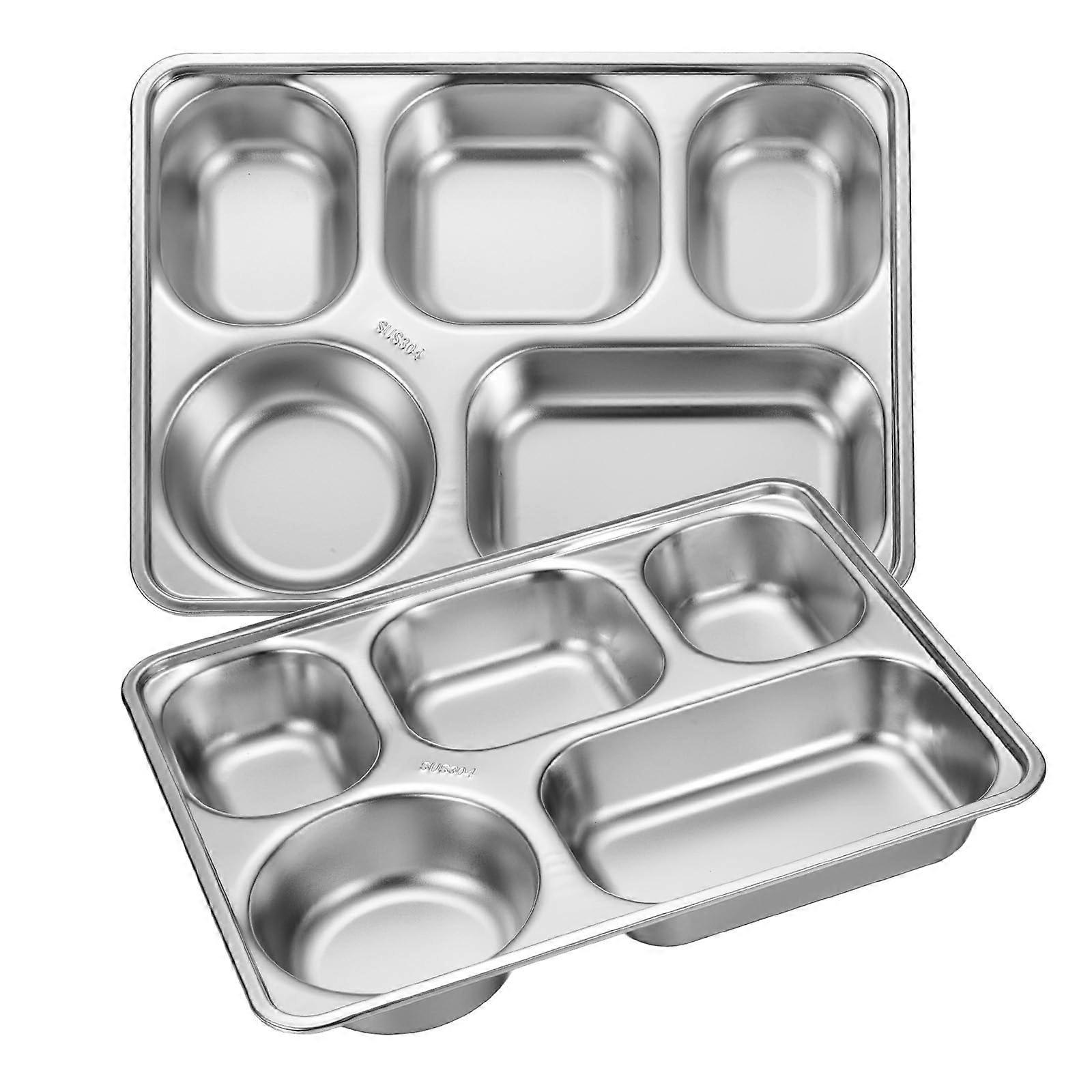 2 Pcs Stainless Steel Divided Dinner Plate for Restaurant Portion Control 11' x 8.7'