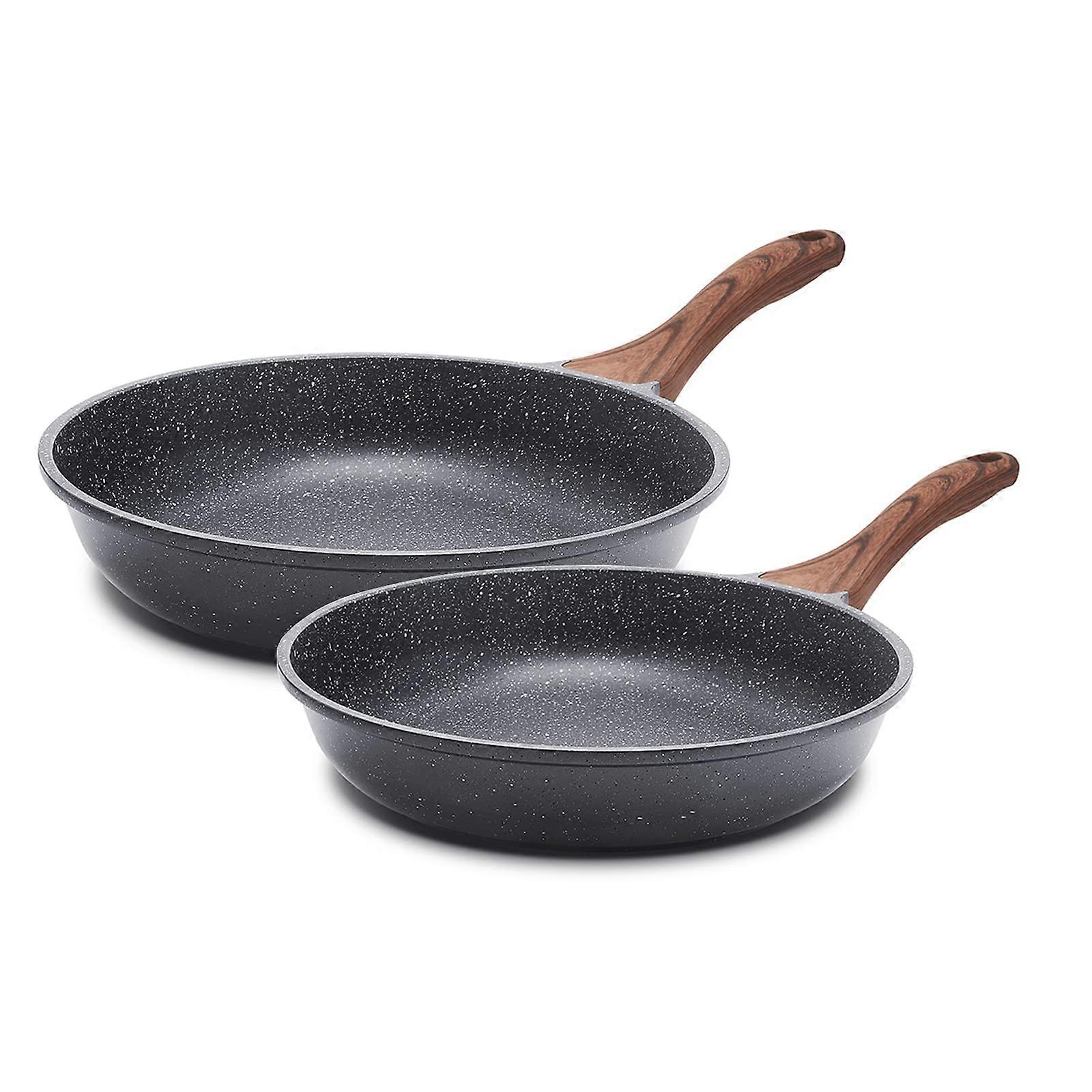 2 Inch Nonstick Swiss Granite Coating Frying Skillet Pan, 9.5 Inch and 11 Inch Chef's Omelette Pan, Durable Cookware