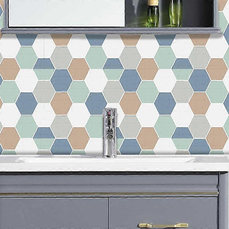 6 Pieces Blue Green Hexagonal Grid (20*20CM) - Self Adhesive Tile
