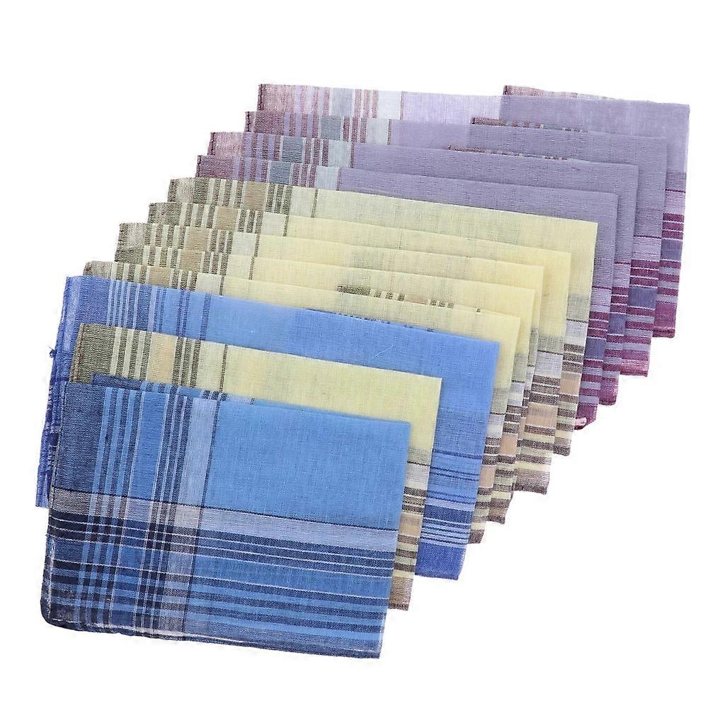 Men's Plaid Cotton Handkerchiefs - Set Of 10/12 Classic Pocket Square Hankies