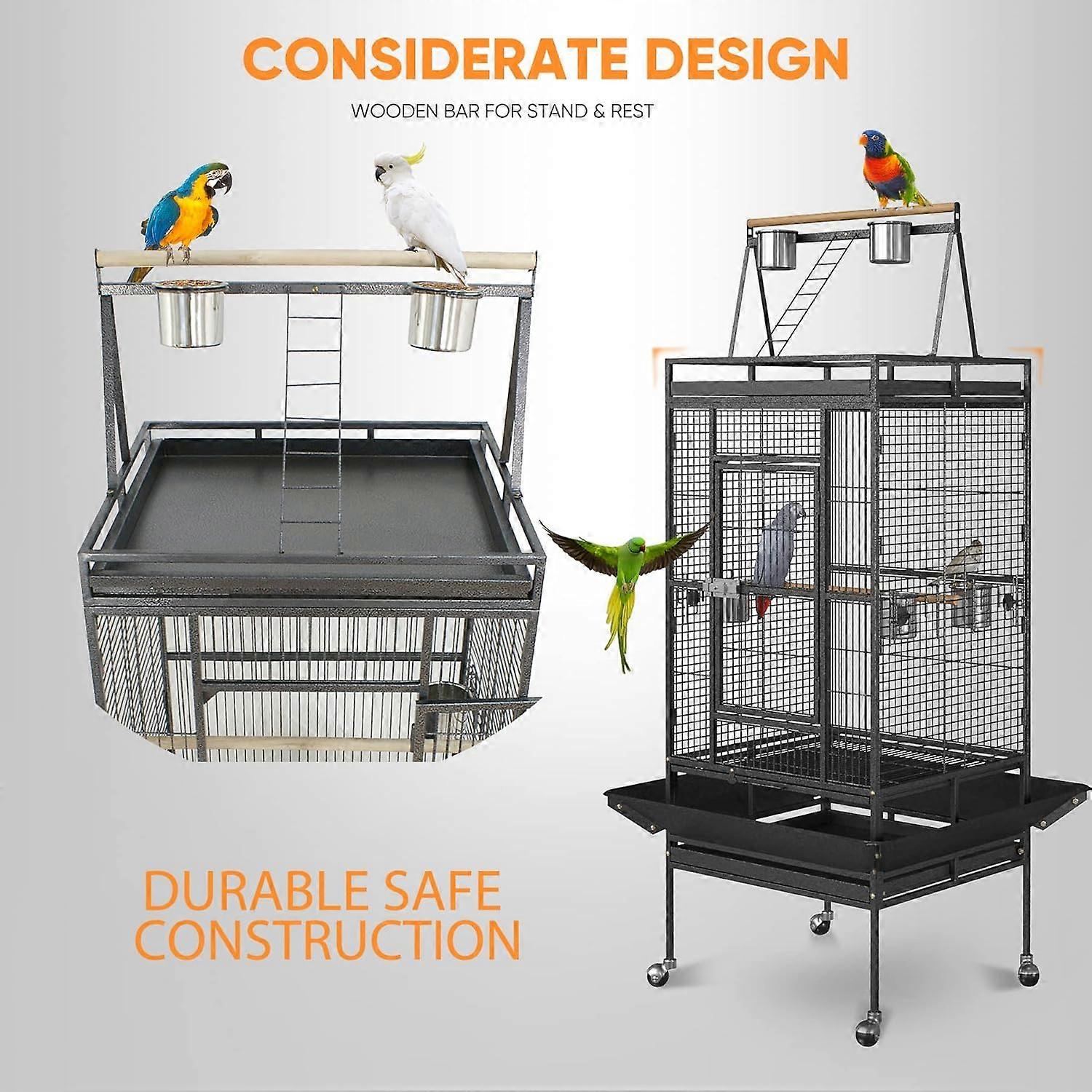 Picture of 68-Inch Large Bird Cage With Rolling Stand Wrought Iron Black For ...
