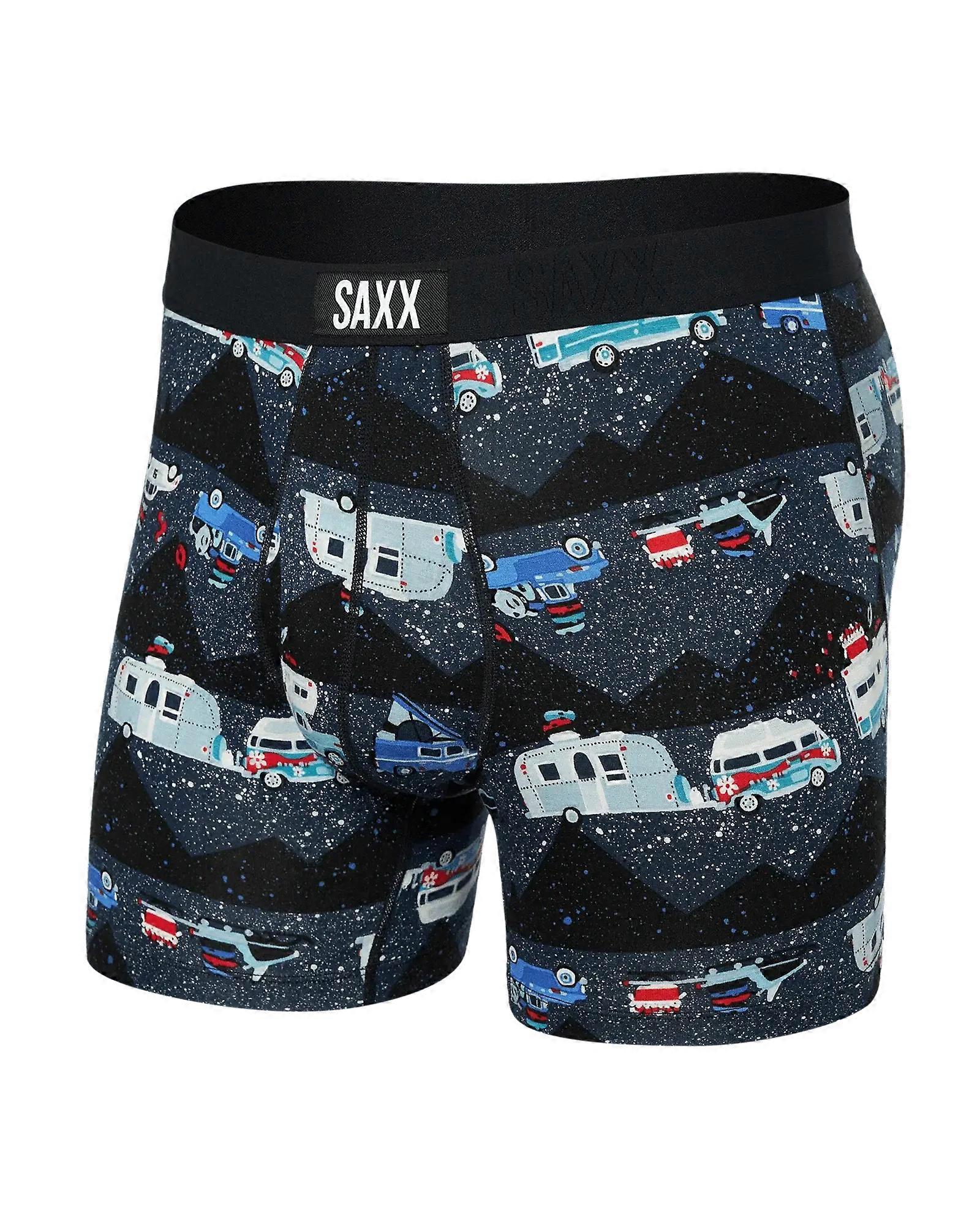 Saxx Ultra Super Soft Comfort Blend Boxer Briefs - Rv There Yet - Black