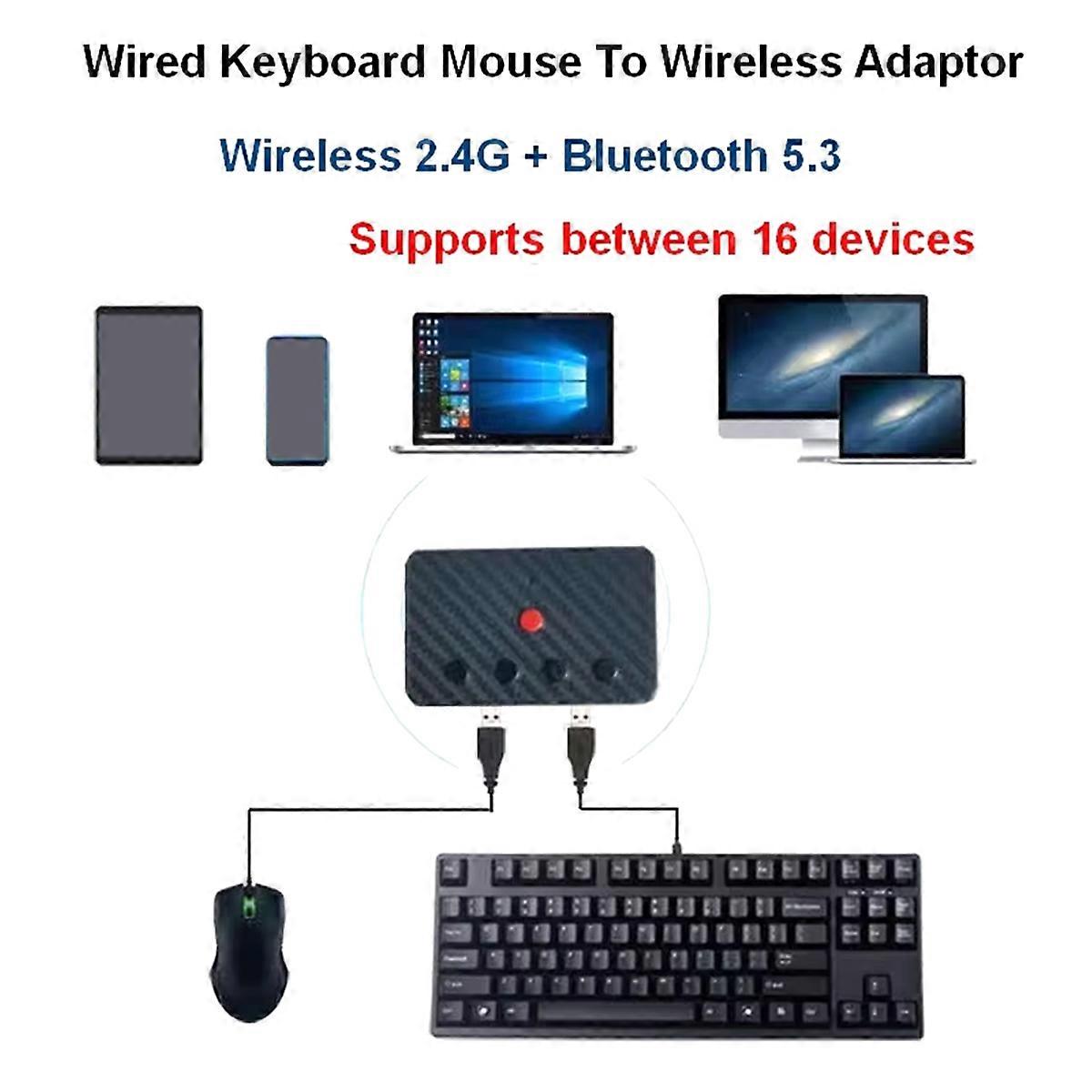 USB Keyboard and Mouse Bluetooth 5.3 Adapter, Bluetooth USB Hub Adaptor USB Wired Keyboard Mouse to