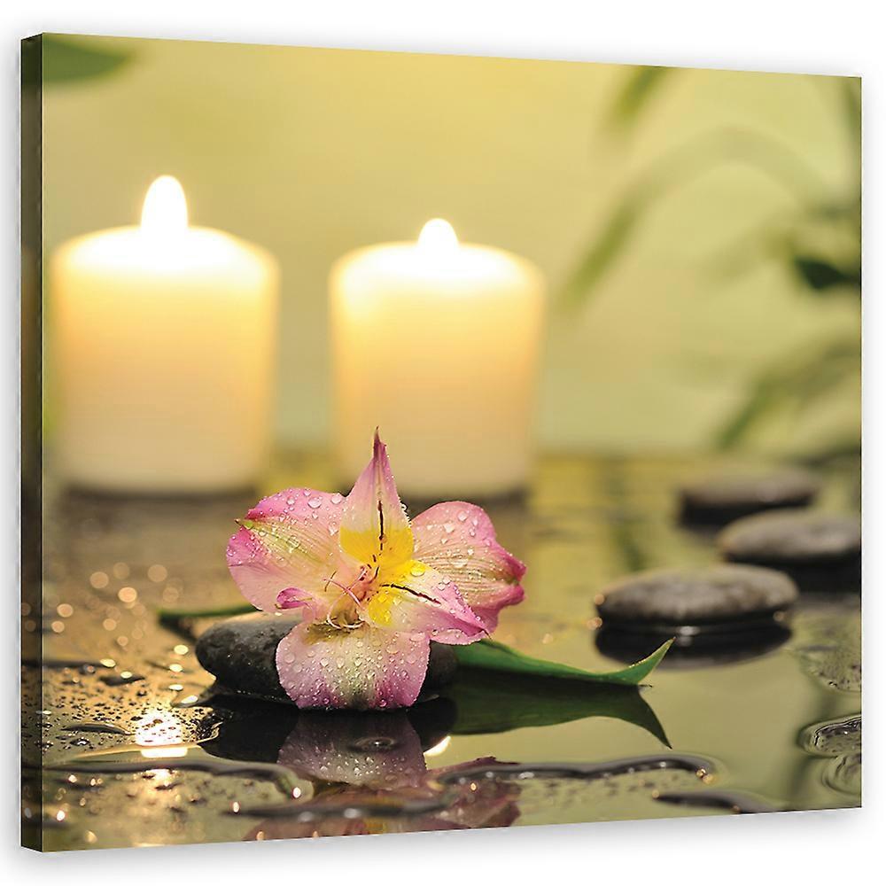 Canvas print, Zen kaarsen & orchidee - 30x30