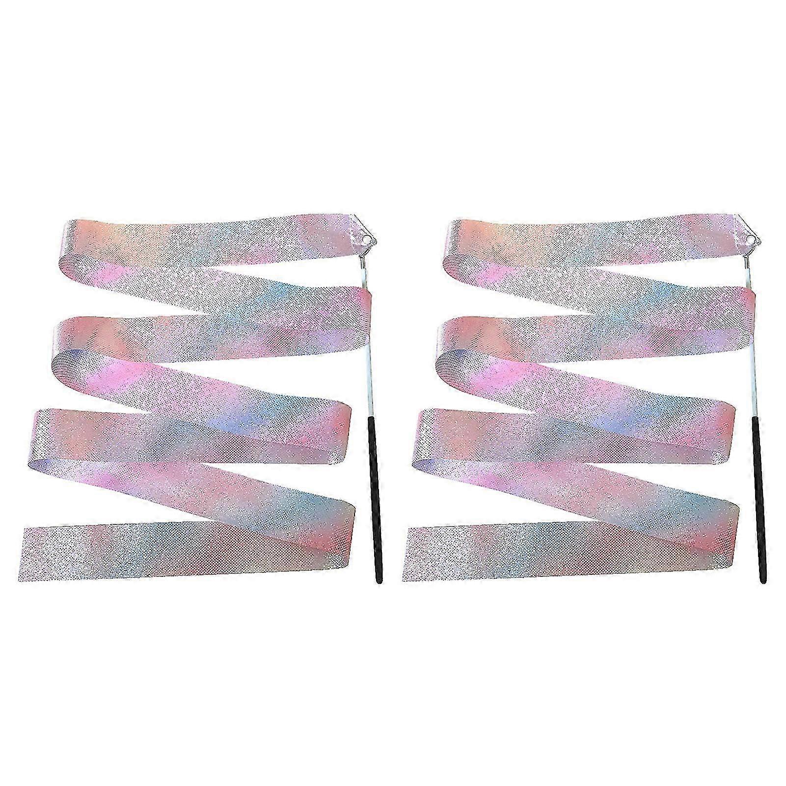 2Pcs Gymnastics Ribbons with Wand Strong Sparkling Soft Smooth Long Ribbon Training 2/4m Artistic Dancing Twirling Stick Streamers Children Toy